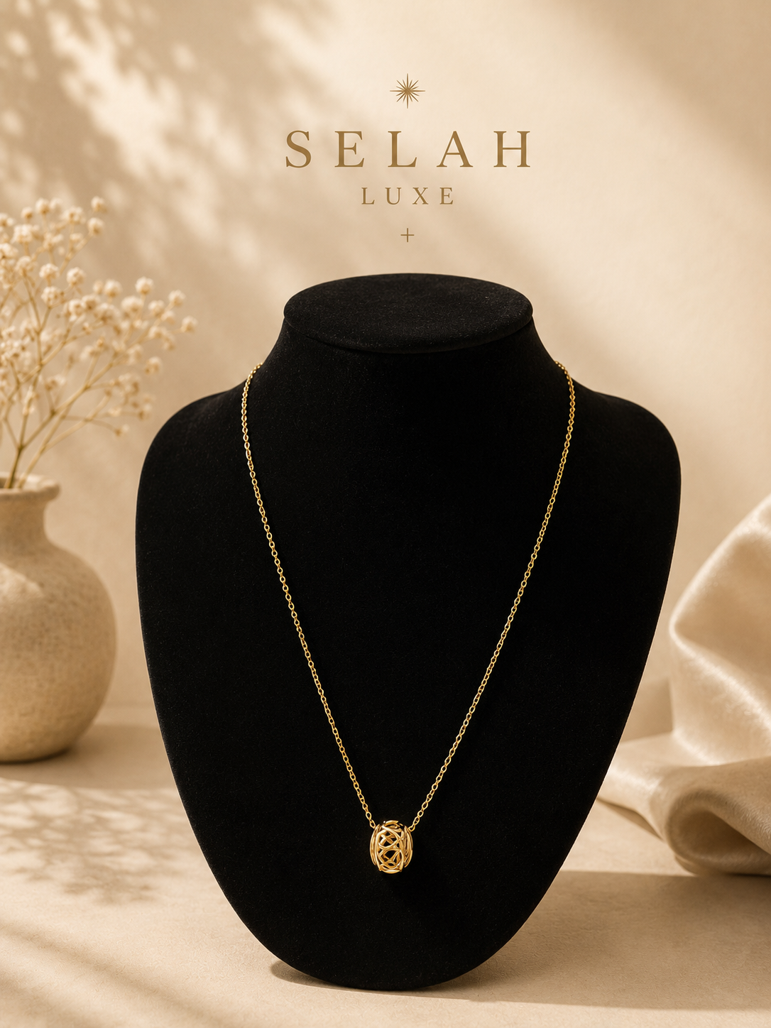 Selah Luxe Woven Orb Pendant Necklace – 14K Gold Plated