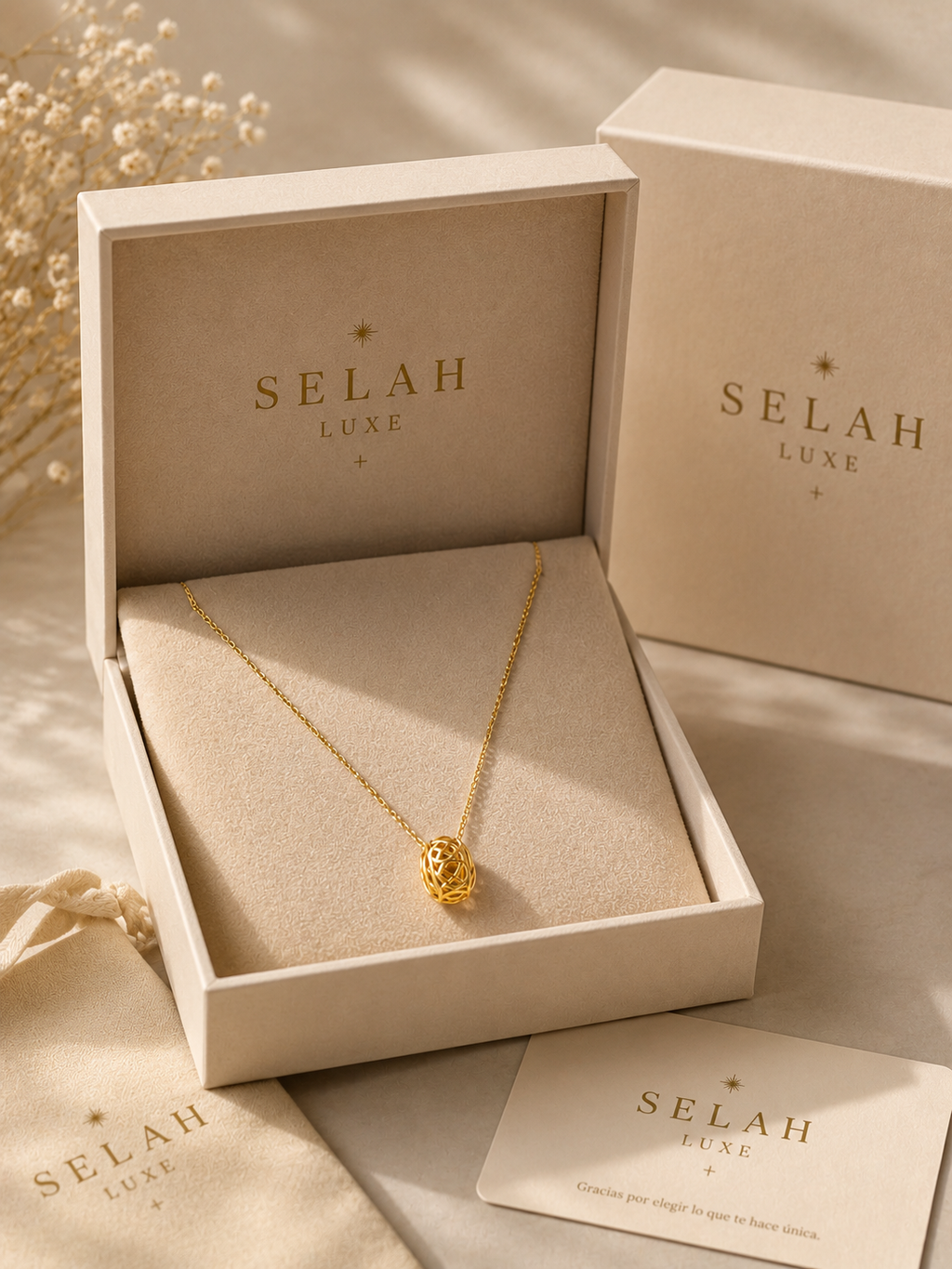 Selah Luxe Woven Orb Pendant Necklace – 14K Gold Plated