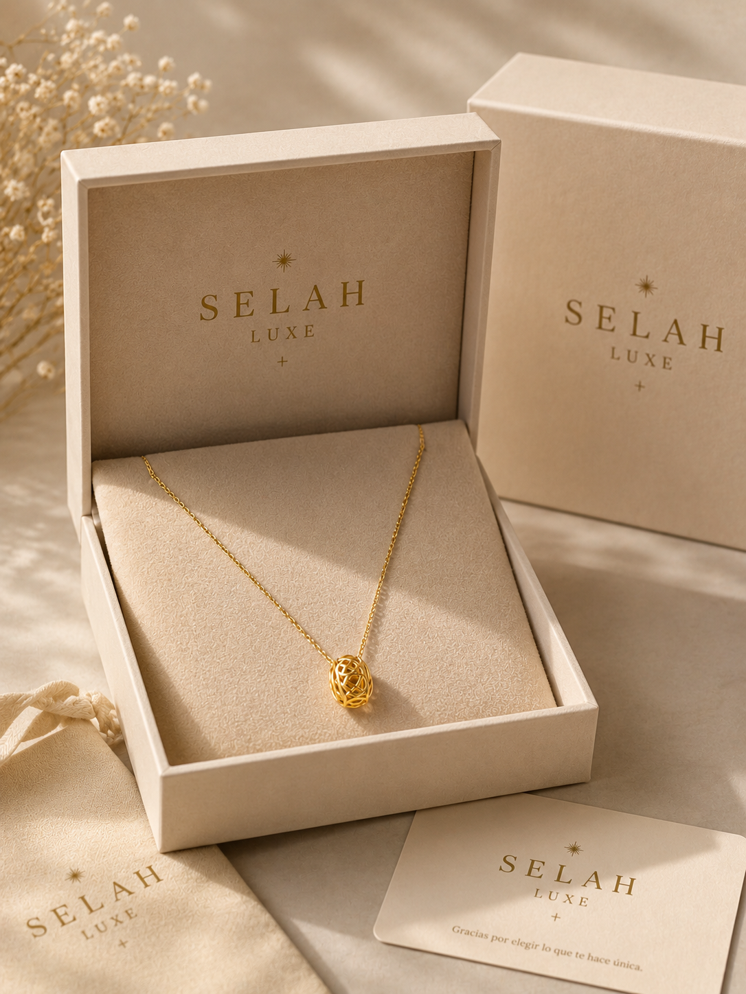 Selah Luxe Woven Orb Pendant Necklace – 14K Gold Plated