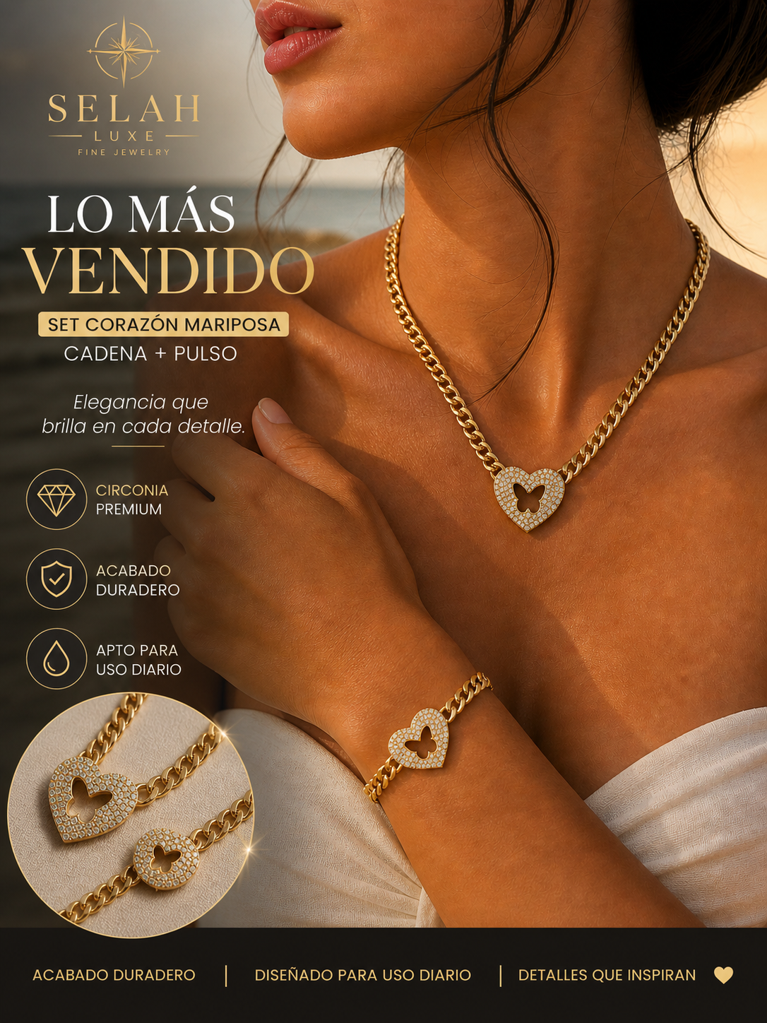 Butterfly Heart Set — Necklace + Bracelet
