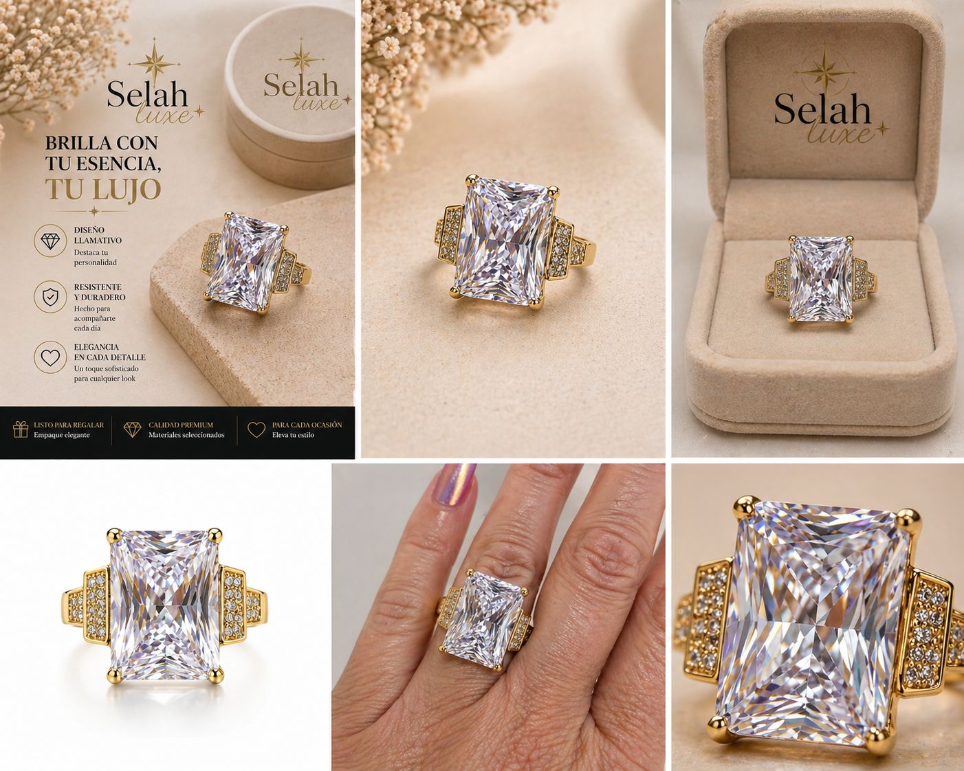 Radiant Emerald Statement Ring - 14k Gold