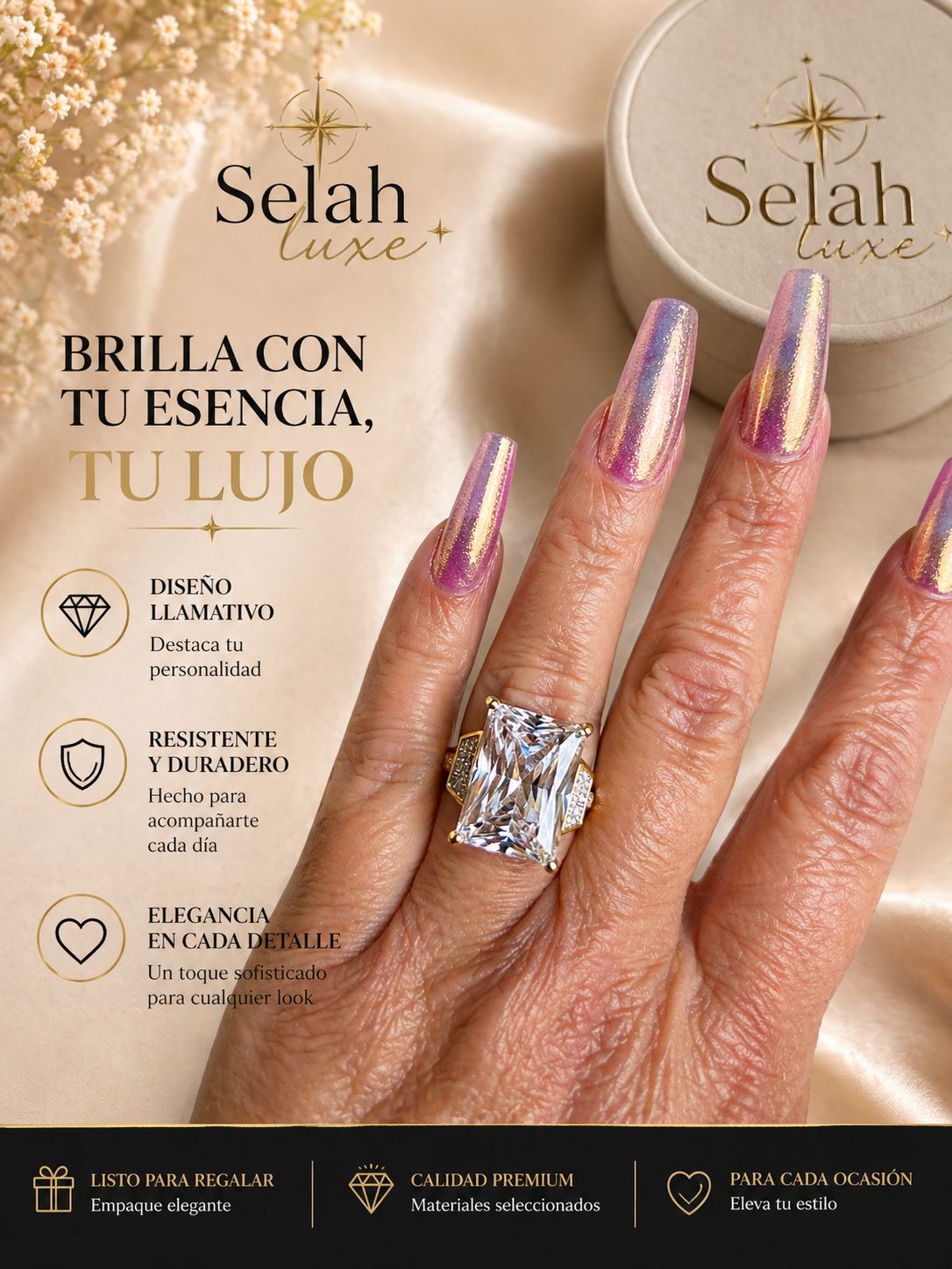 Radiant Emerald Statement Ring - 14k Gold