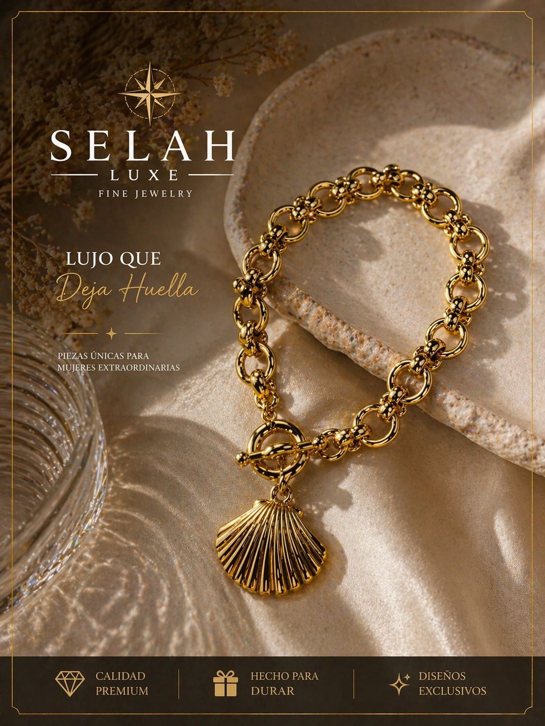 Gold Shell Charm Bracelet - 14k Gold Tone
