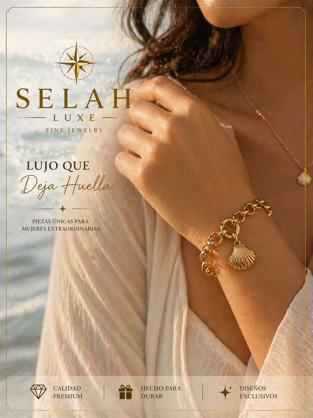 Gold Shell Charm Bracelet - 14k Gold Tone