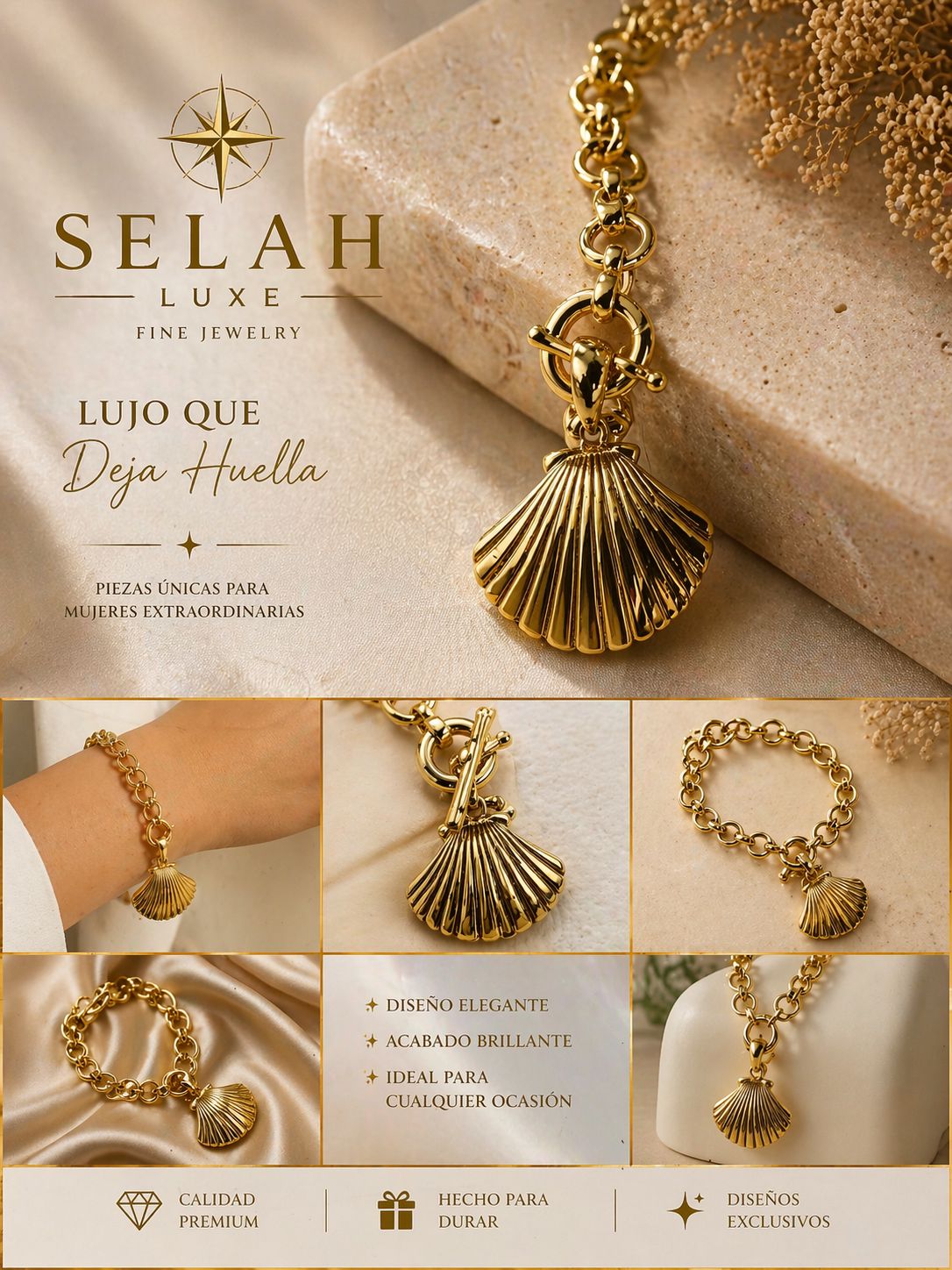 Gold Shell Charm Bracelet - 14k Gold Tone
