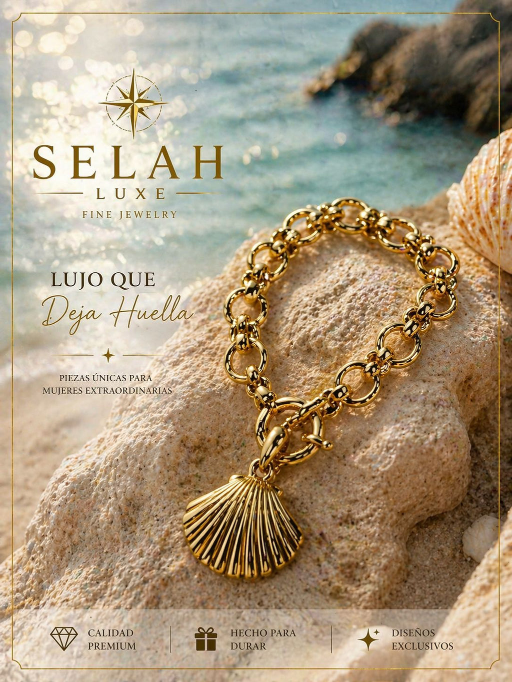 Gold Shell Charm Bracelet - 14k Gold Tone