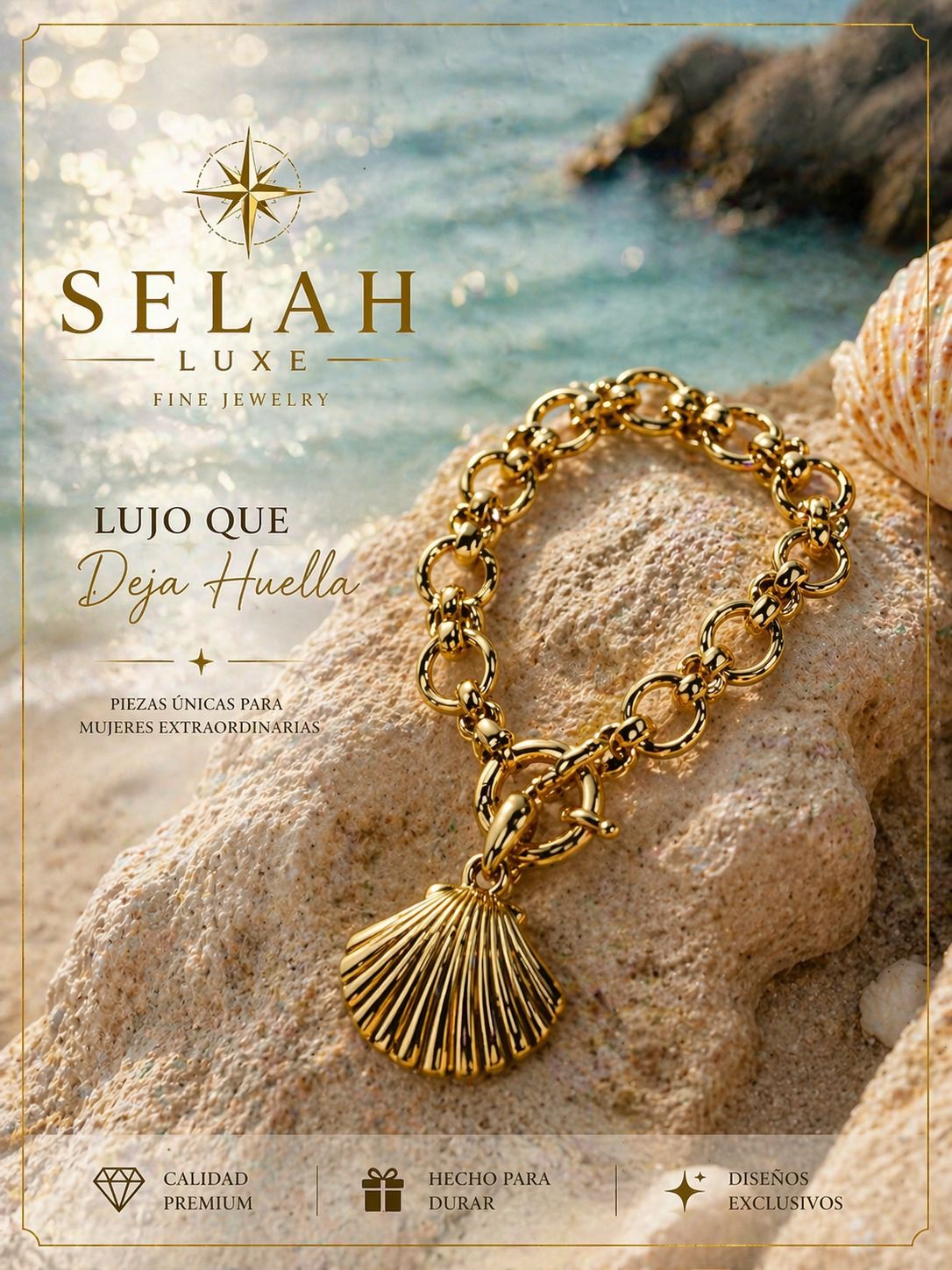 Gold Shell Charm Bracelet - 14k Gold Tone