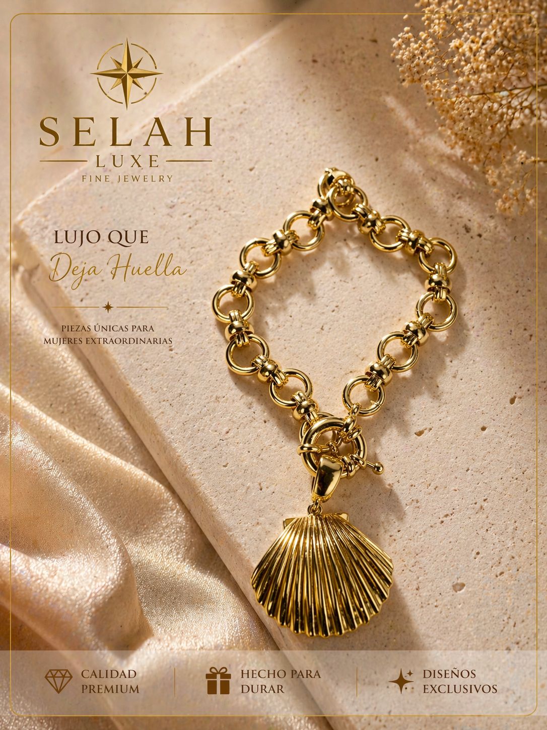 Gold Shell Charm Bracelet - 14k Gold Tone
