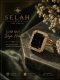 Men's Black Stone Halo Ring - 14k Gold Tone