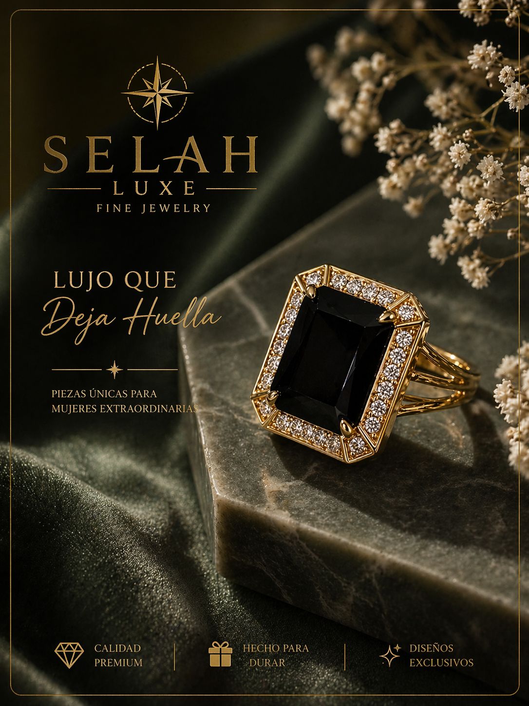 Men's Black Stone Halo Ring - 14k Gold Tone