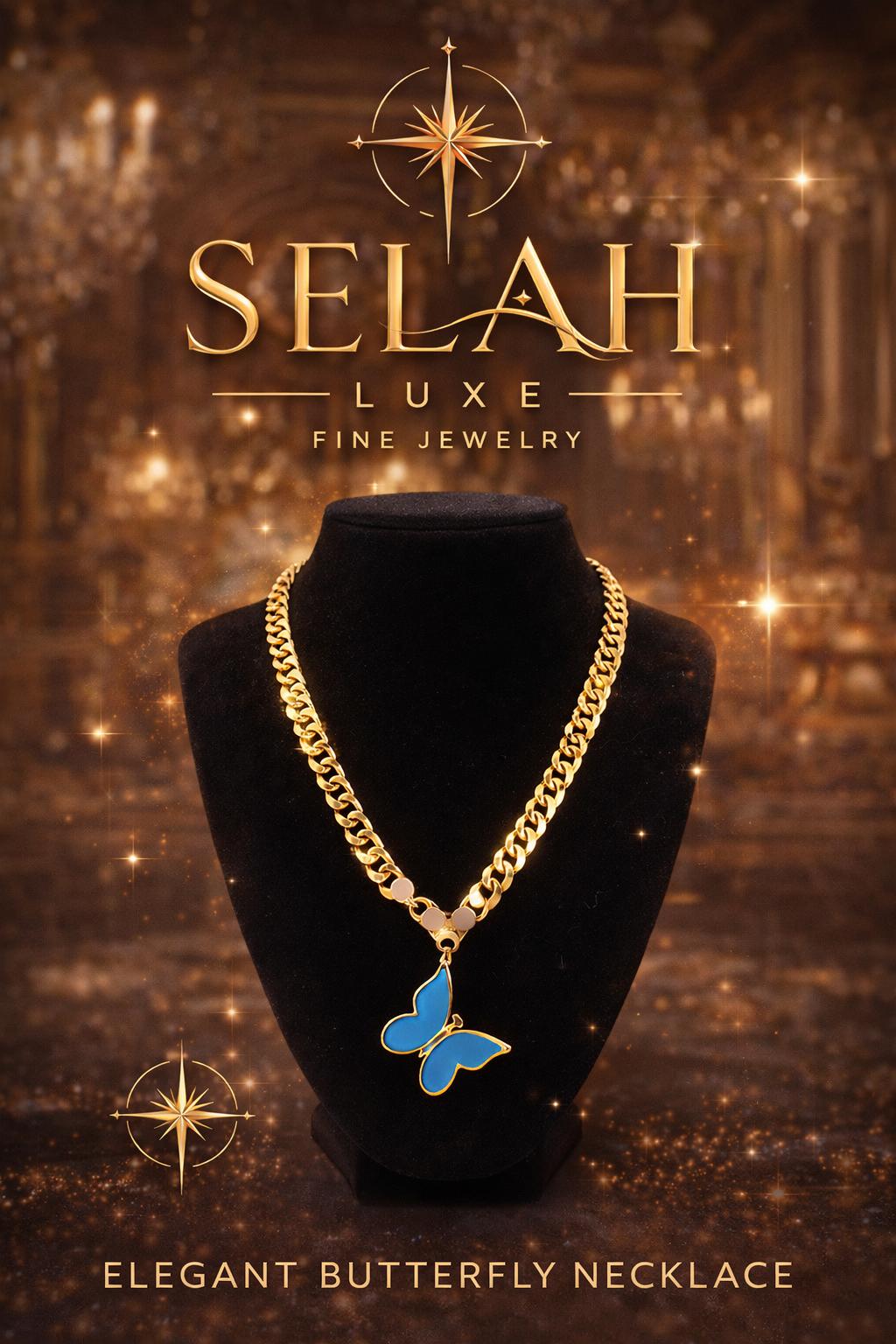 Blue Butterfly Necklace — Gold Enamel Charm
