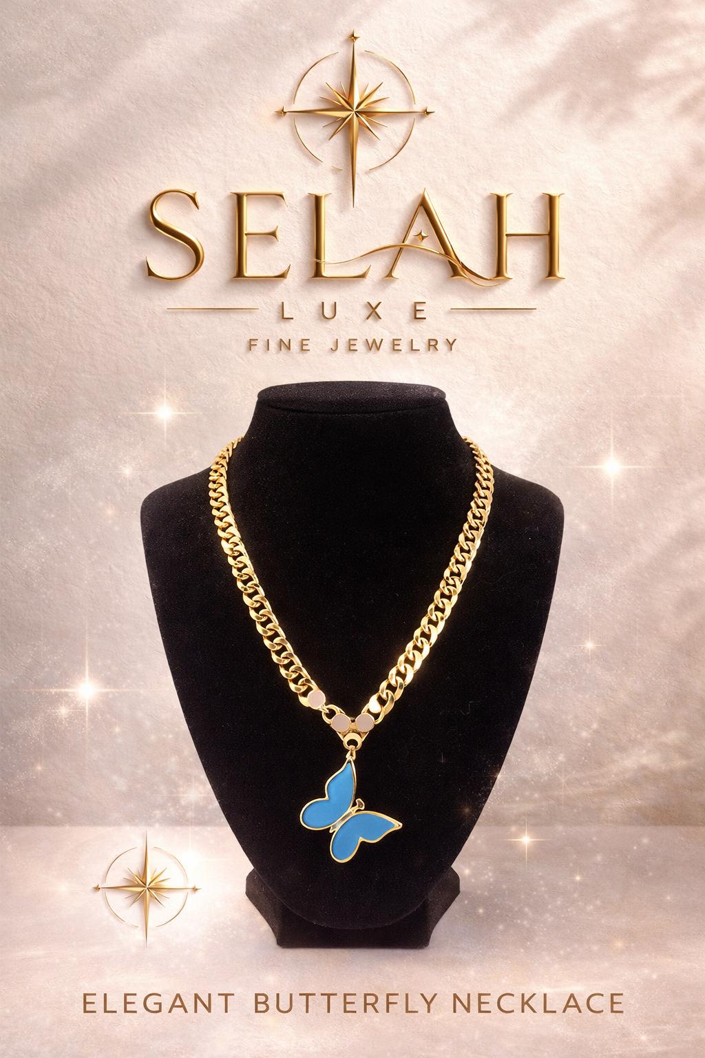 Blue Butterfly Necklace — Gold Enamel Charm