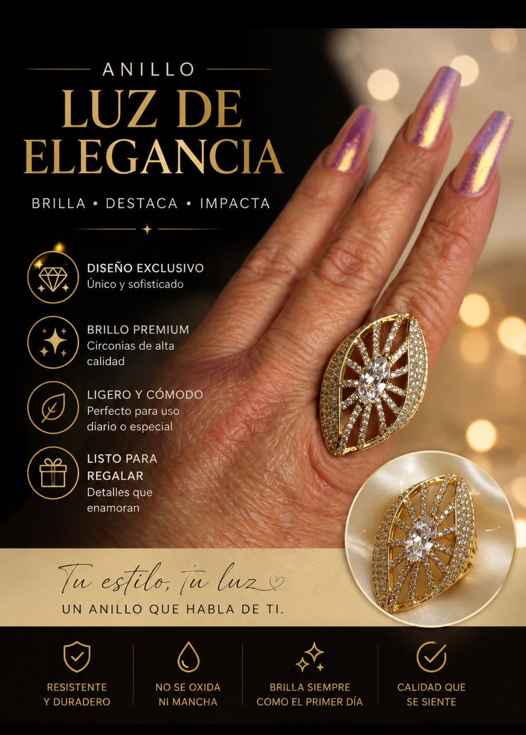 Elegance Light Ring — Premium Gold Cubic Zirconia