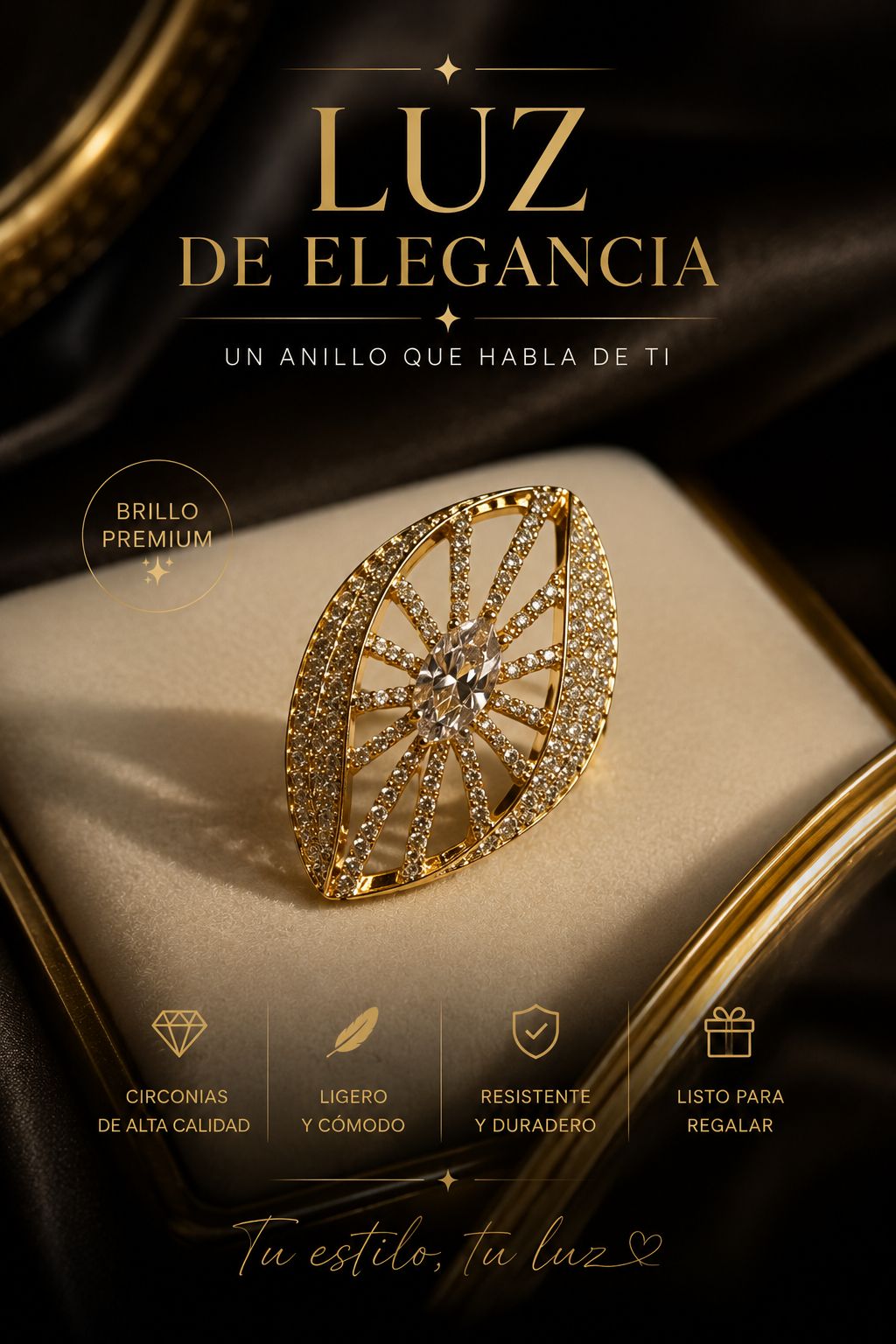 Elegance Light Ring — Premium Gold Cubic Zirconia