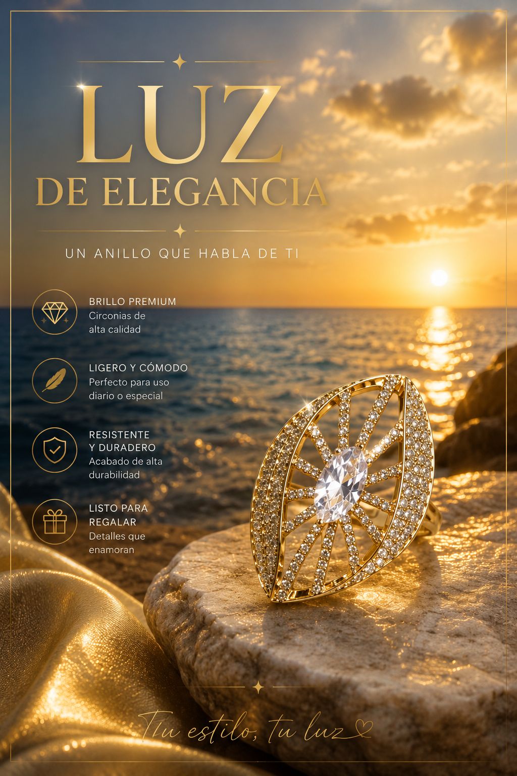 Elegance Light Ring — Premium Gold Cubic Zirconia