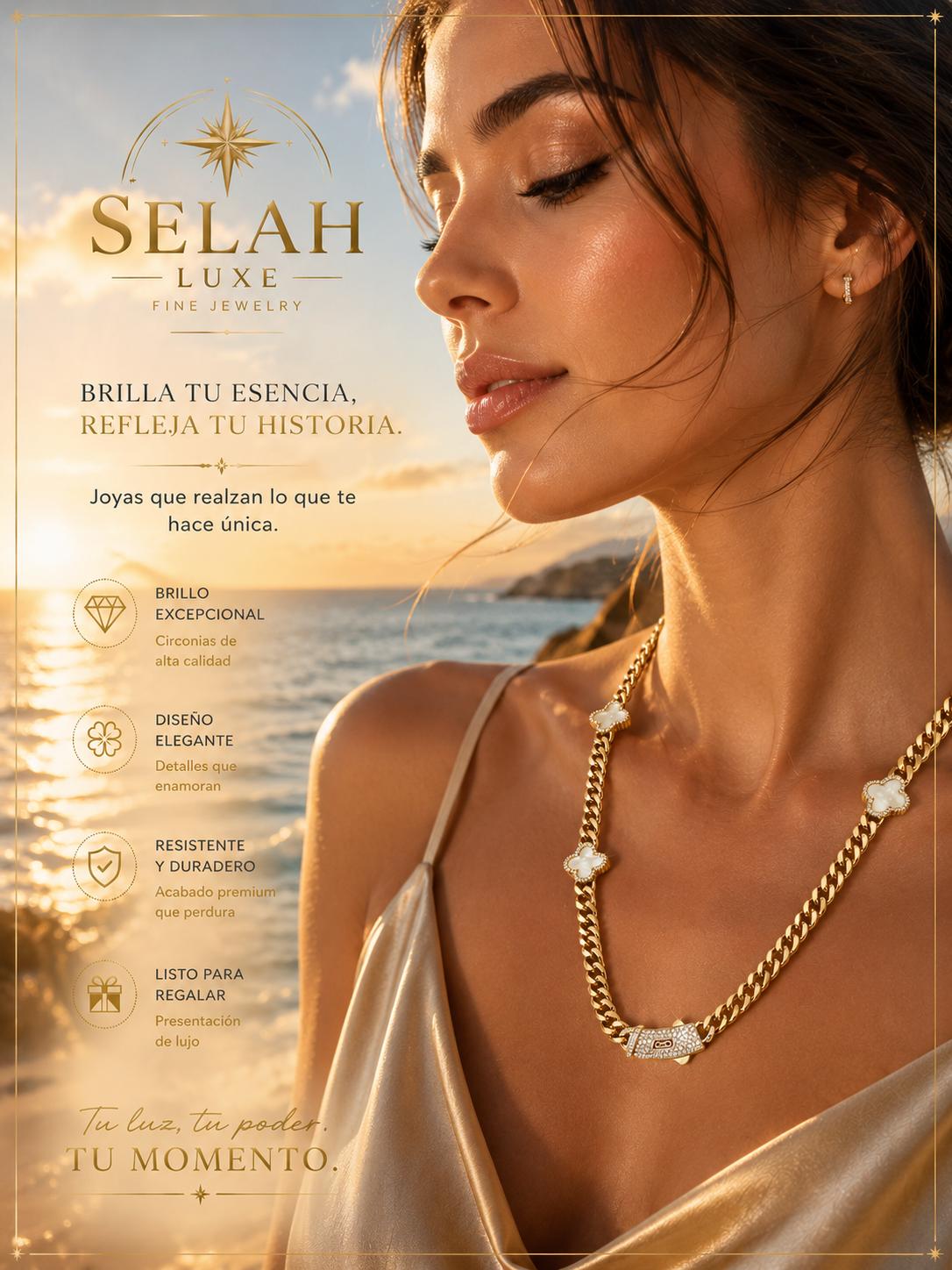 Mother of Pearl Flower Cuban Chain — Gold Cubic Zirconia