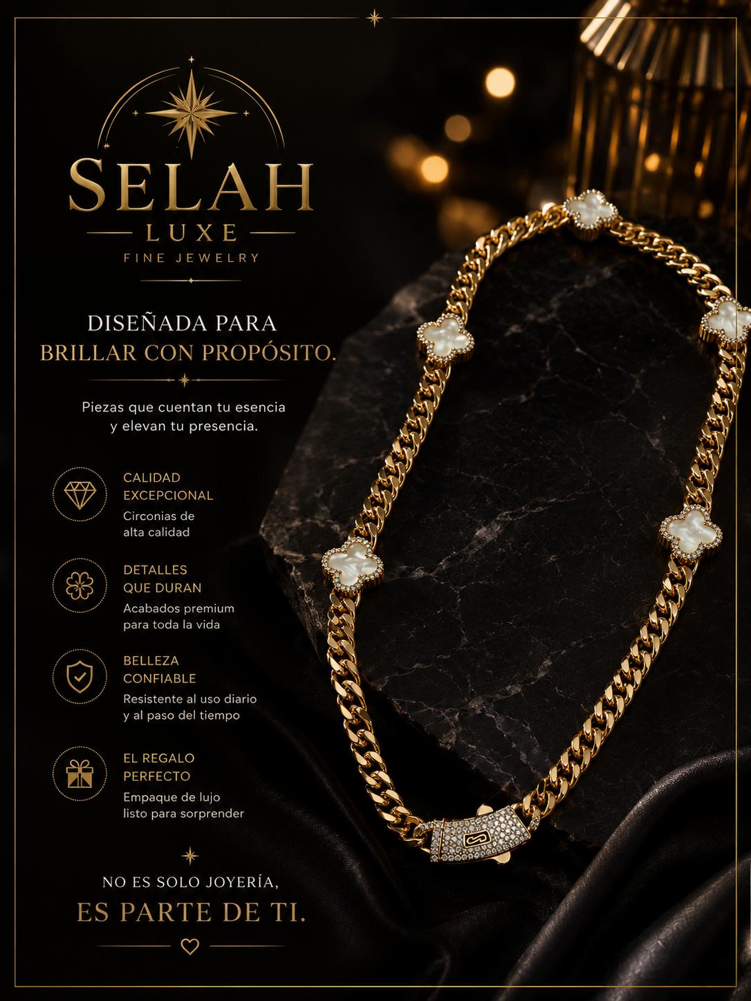 Mother of Pearl Flower Cuban Chain — Gold Cubic Zirconia