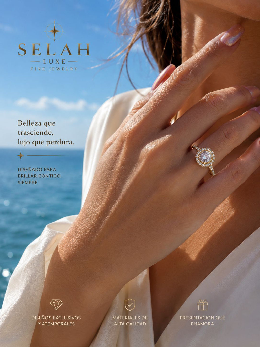 Gold Halo Ring with Round CZ Center Stone | Selah Luxe