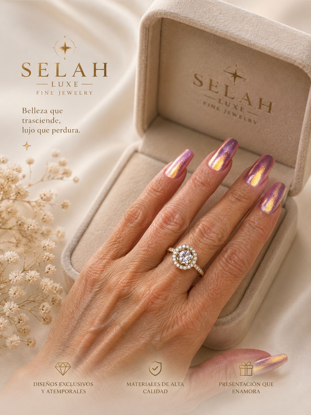 Gold Halo Ring with Round CZ Center Stone | Selah Luxe
