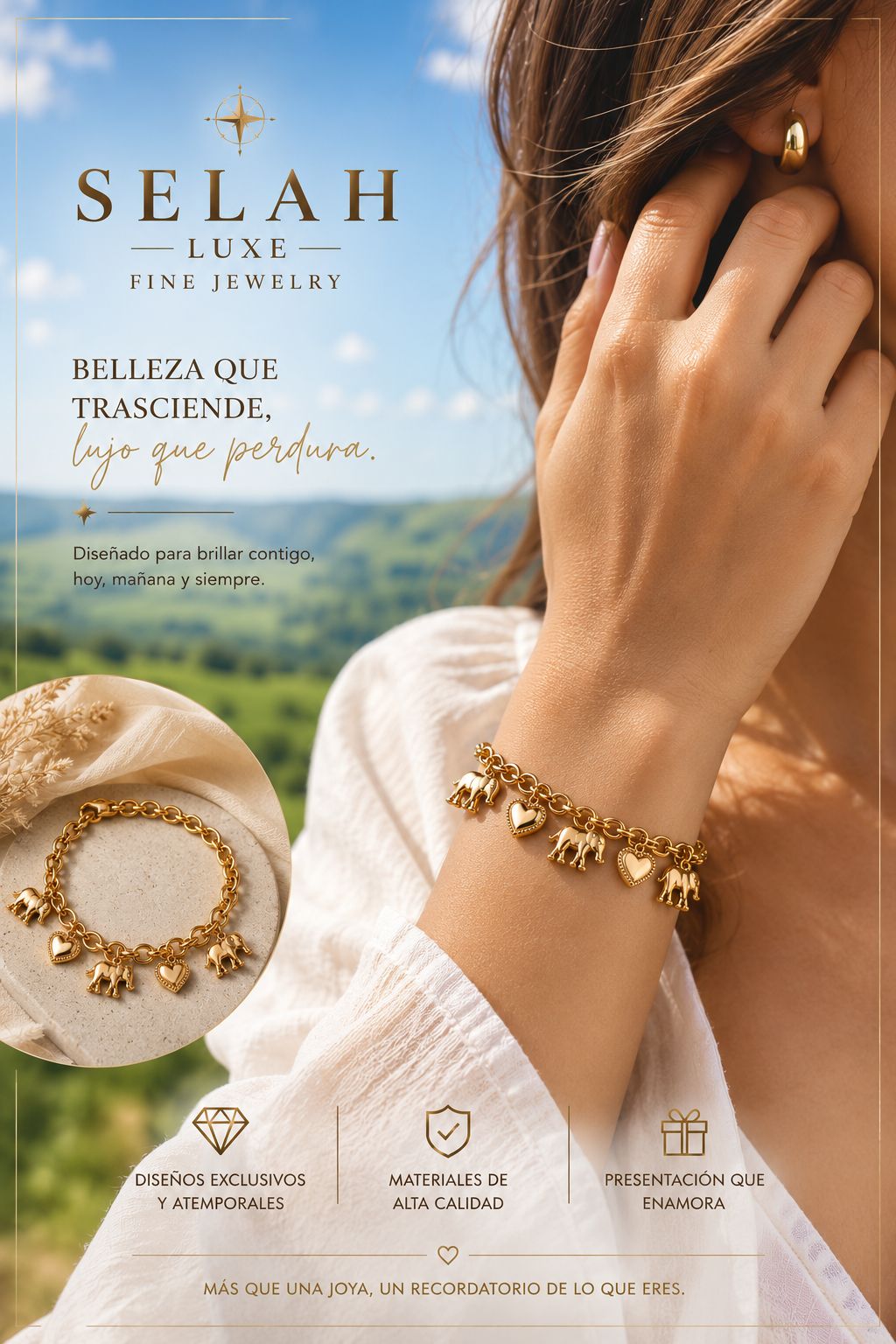 Gold Elephant & Heart Charm Bracelet | Selah Luxe