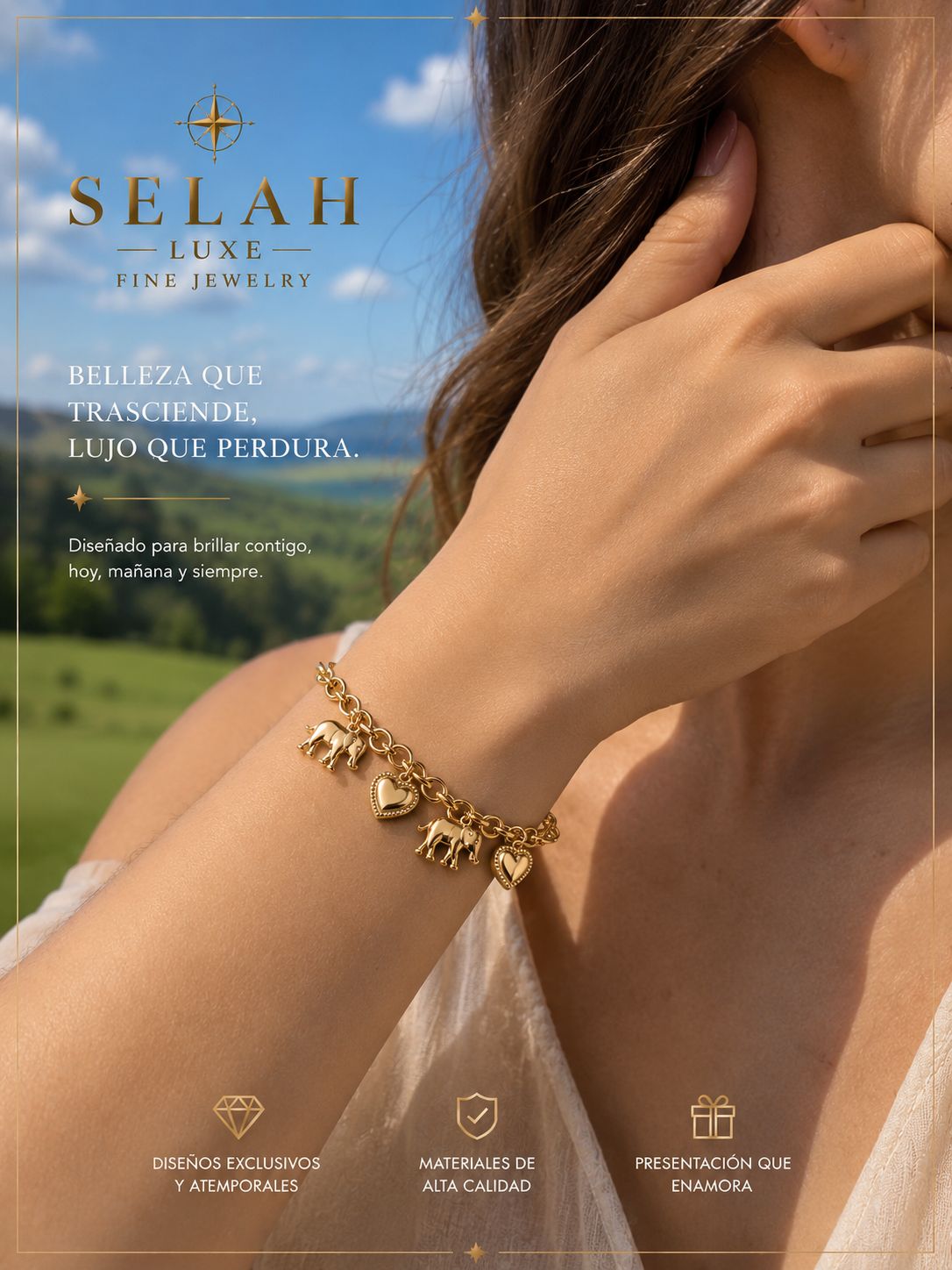 Gold Elephant & Heart Charm Bracelet | Selah Luxe
