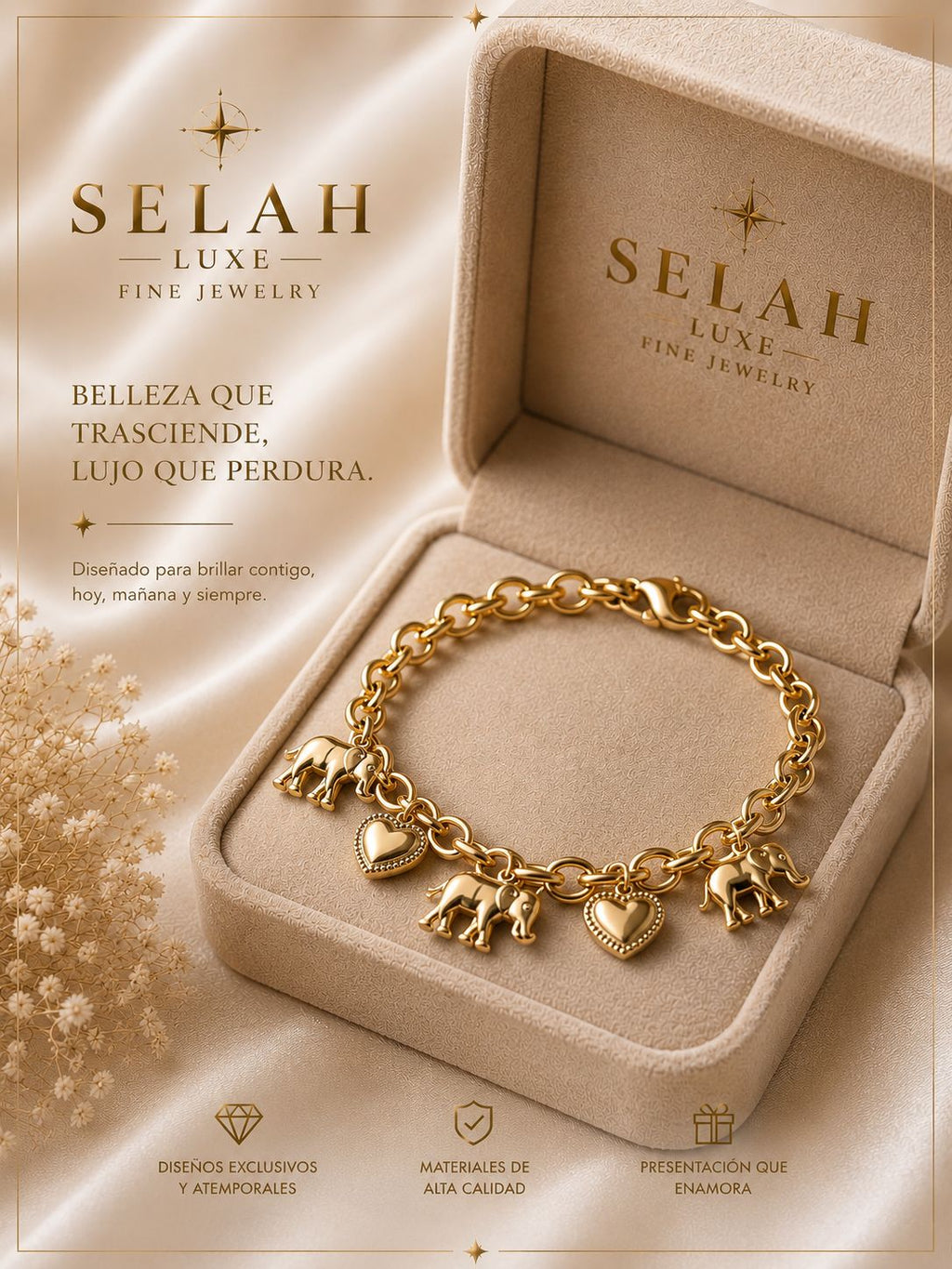 Gold Elephant & Heart Charm Bracelet | Selah Luxe