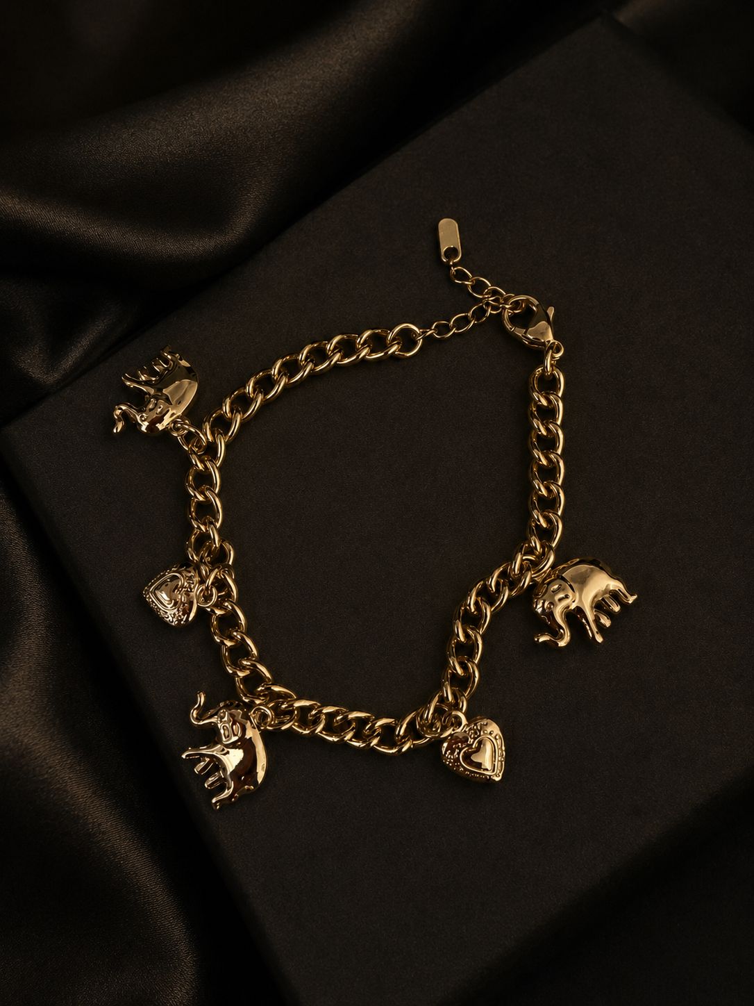 Gold Elephant & Heart Charm Bracelet | Selah Luxe