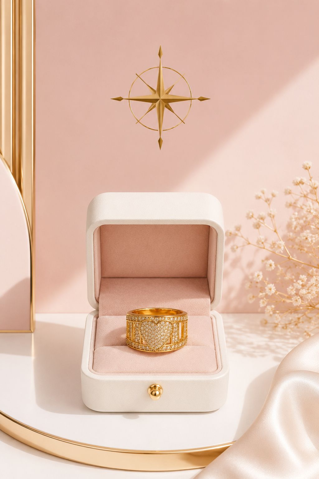 Gold Wide Band Heart Ring with Pavé CZ | Selah Luxe