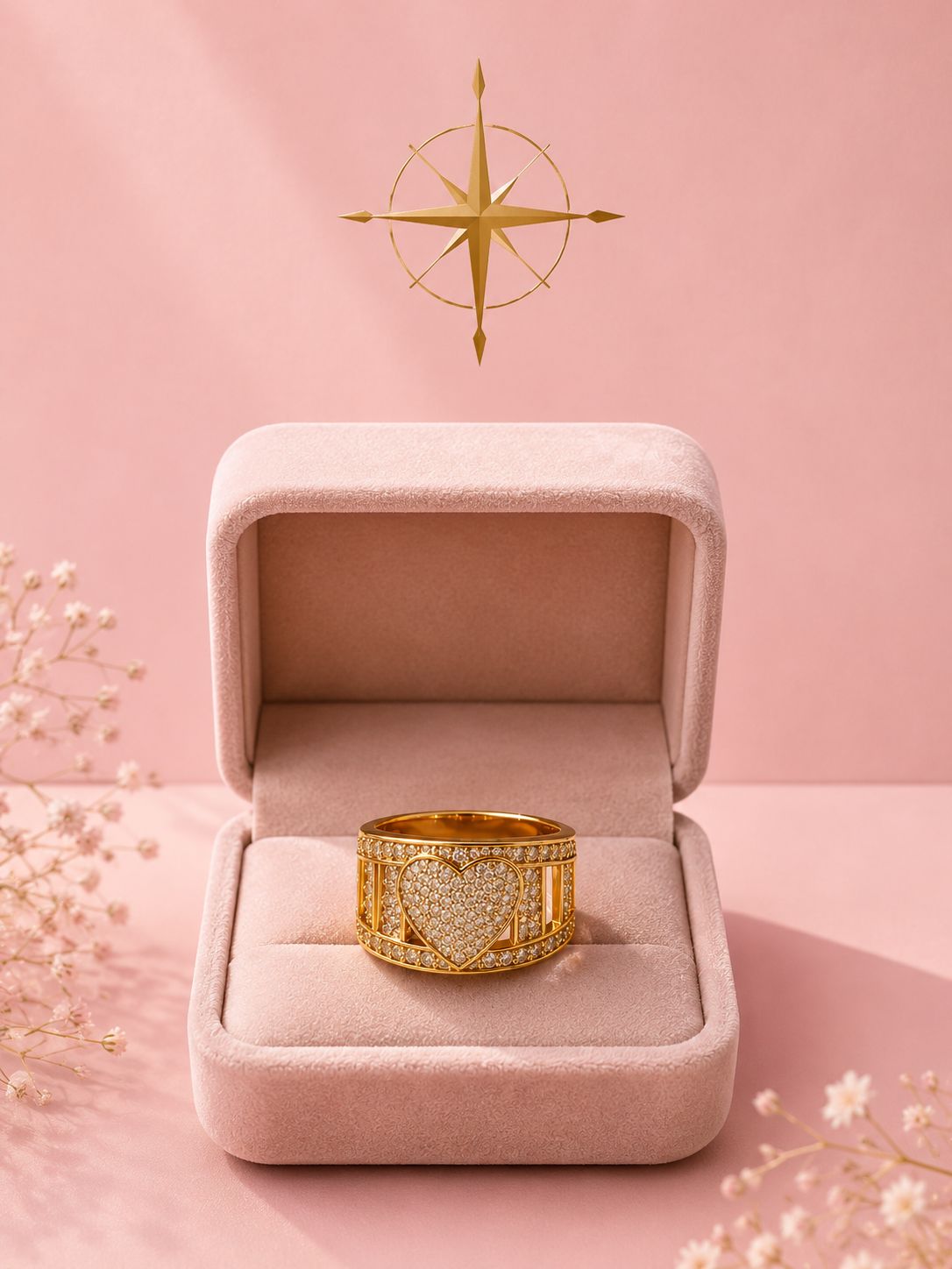 Gold Wide Band Heart Ring with Pavé CZ | Selah Luxe