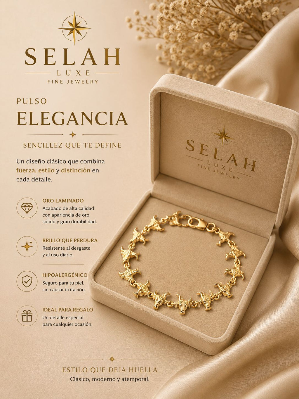 Selah Luxe / Elegance Gold-Filled Bull Head Charm Bracelet