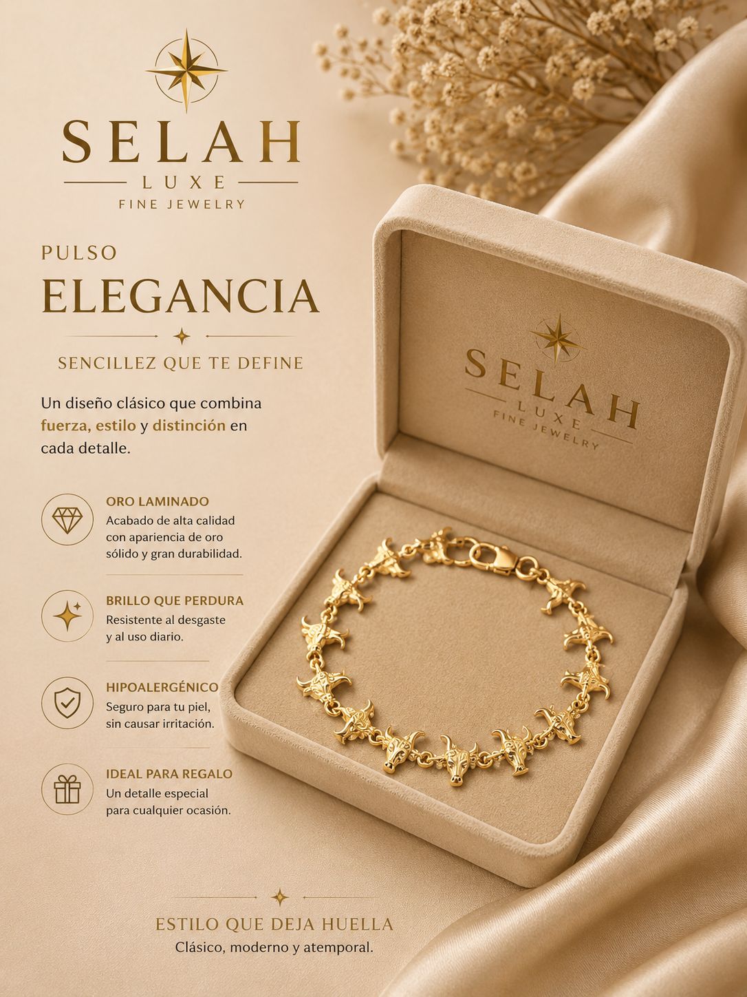 Selah Luxe / Elegance Gold-Filled Bull Head Charm Bracelet