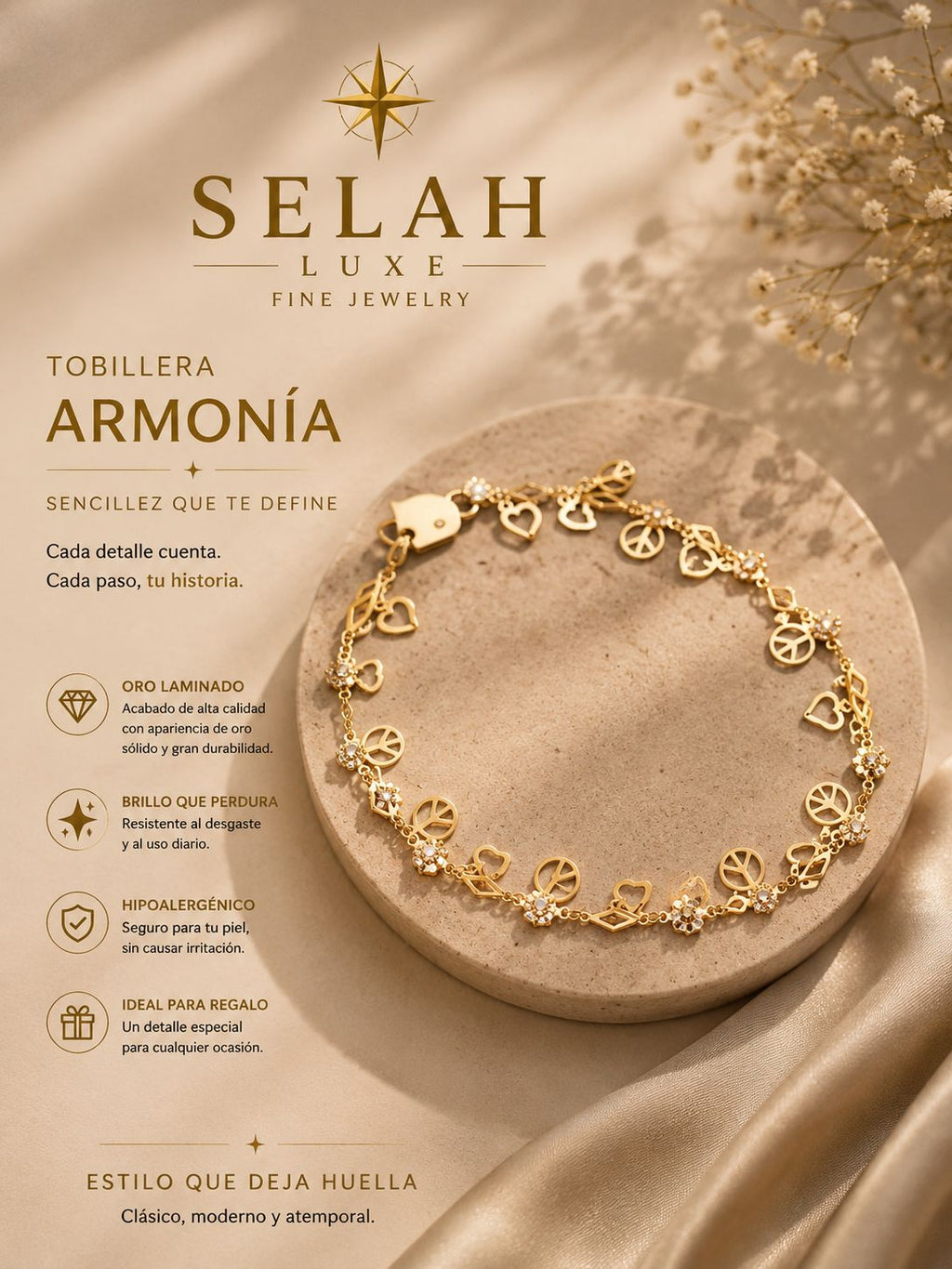 Selah Luxe / Harmony Gold-Plated Symbolic Charm Anklet