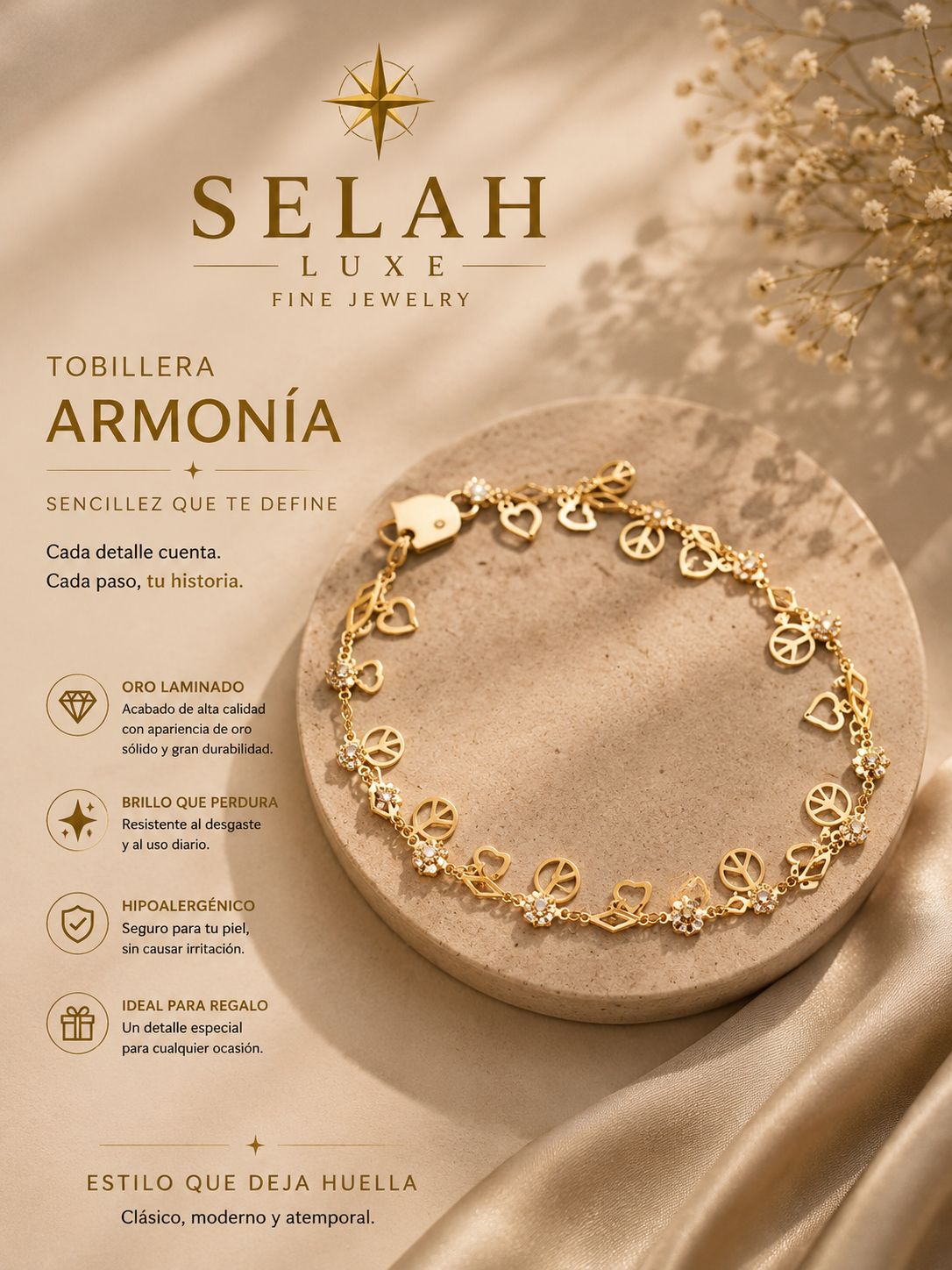 Selah Luxe / Harmony Gold-Plated Symbolic Charm Anklet