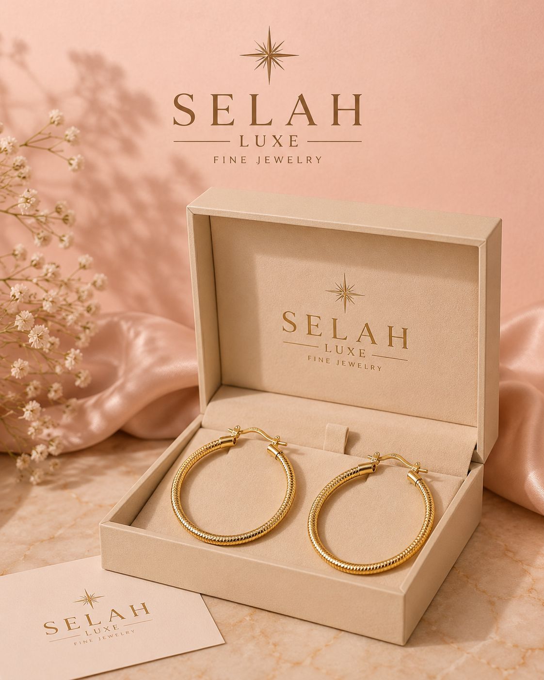 Selah Luxe / Textured Gold-Plated Ribbed Hoop Earrings – Medium