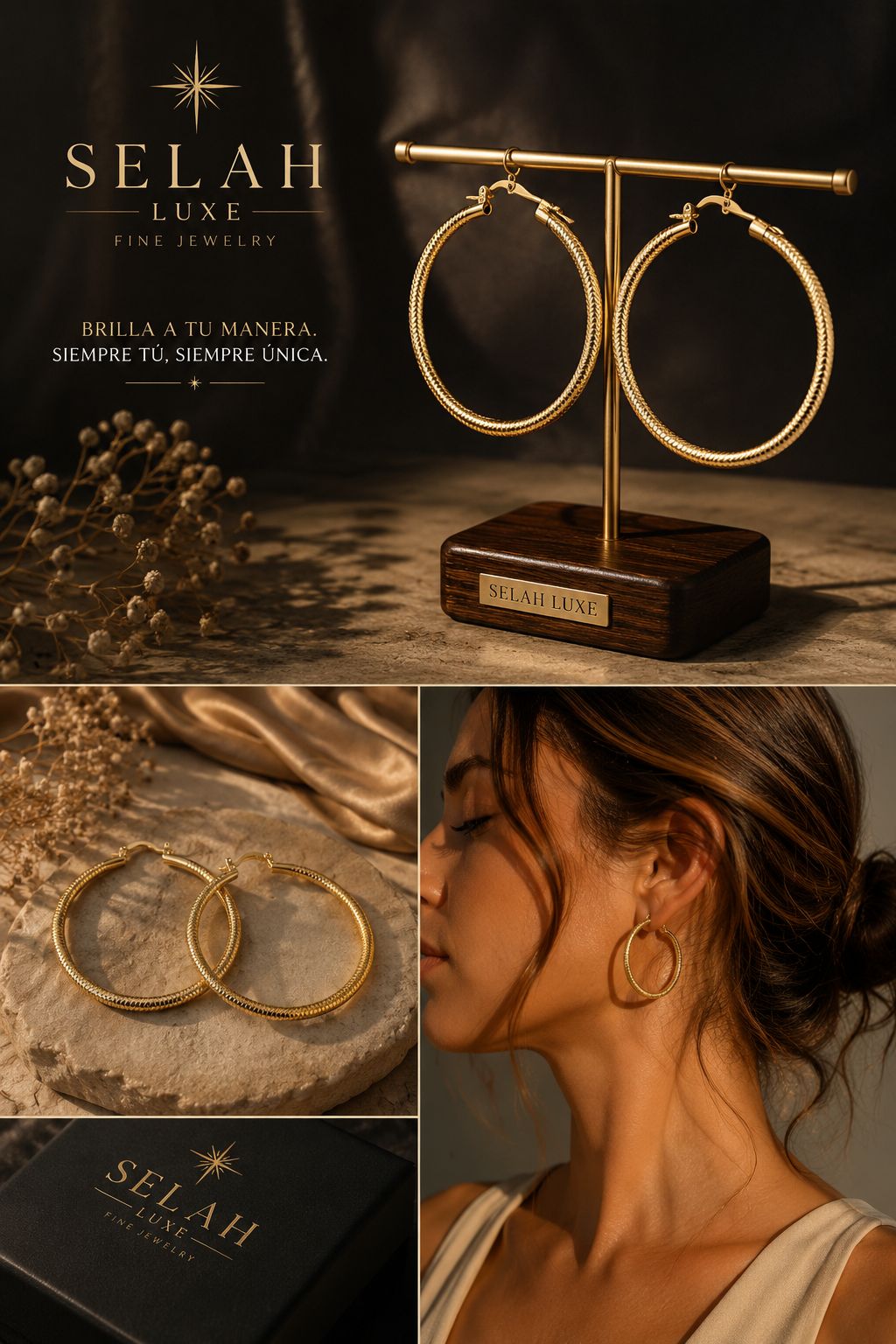 Selah Luxe / Textured Gold-Plated Ribbed Hoop Earrings – Medium