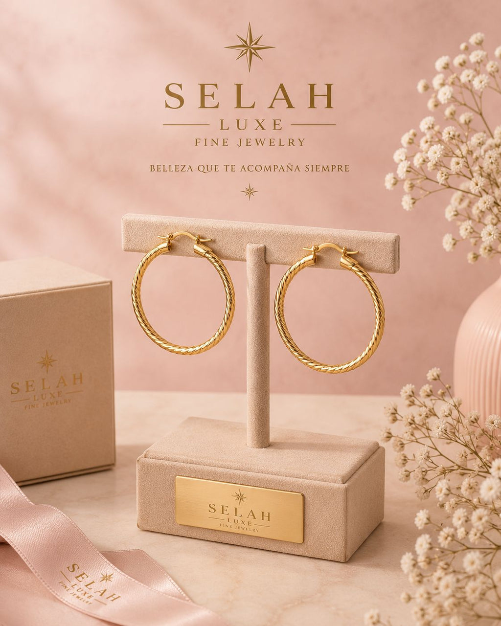 Selah Luxe / Twisted Gold-Plated Chunky Hoop Earrings – Large