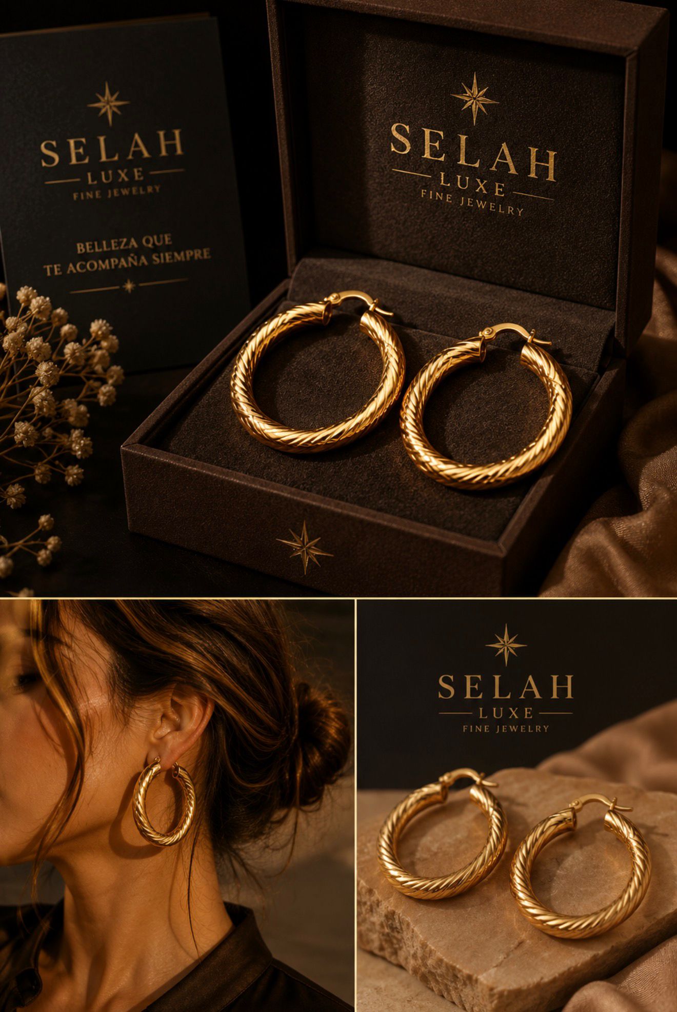 Selah Luxe / Twisted Gold-Plated Chunky Hoop Earrings – Large