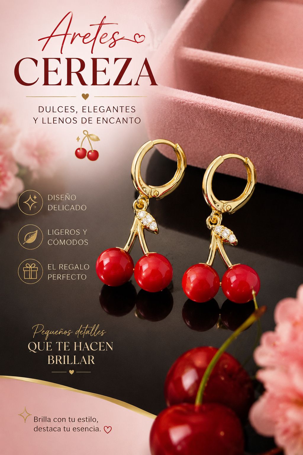 Selah Luxe / Cherry Charm Gold-Plated Hoop Drop Earrings