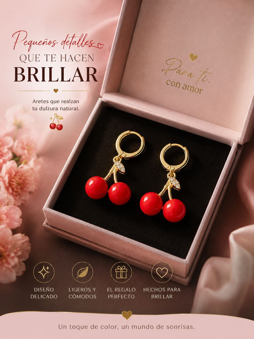 Selah Luxe / Cherry Charm Gold-Plated Hoop Drop Earrings
