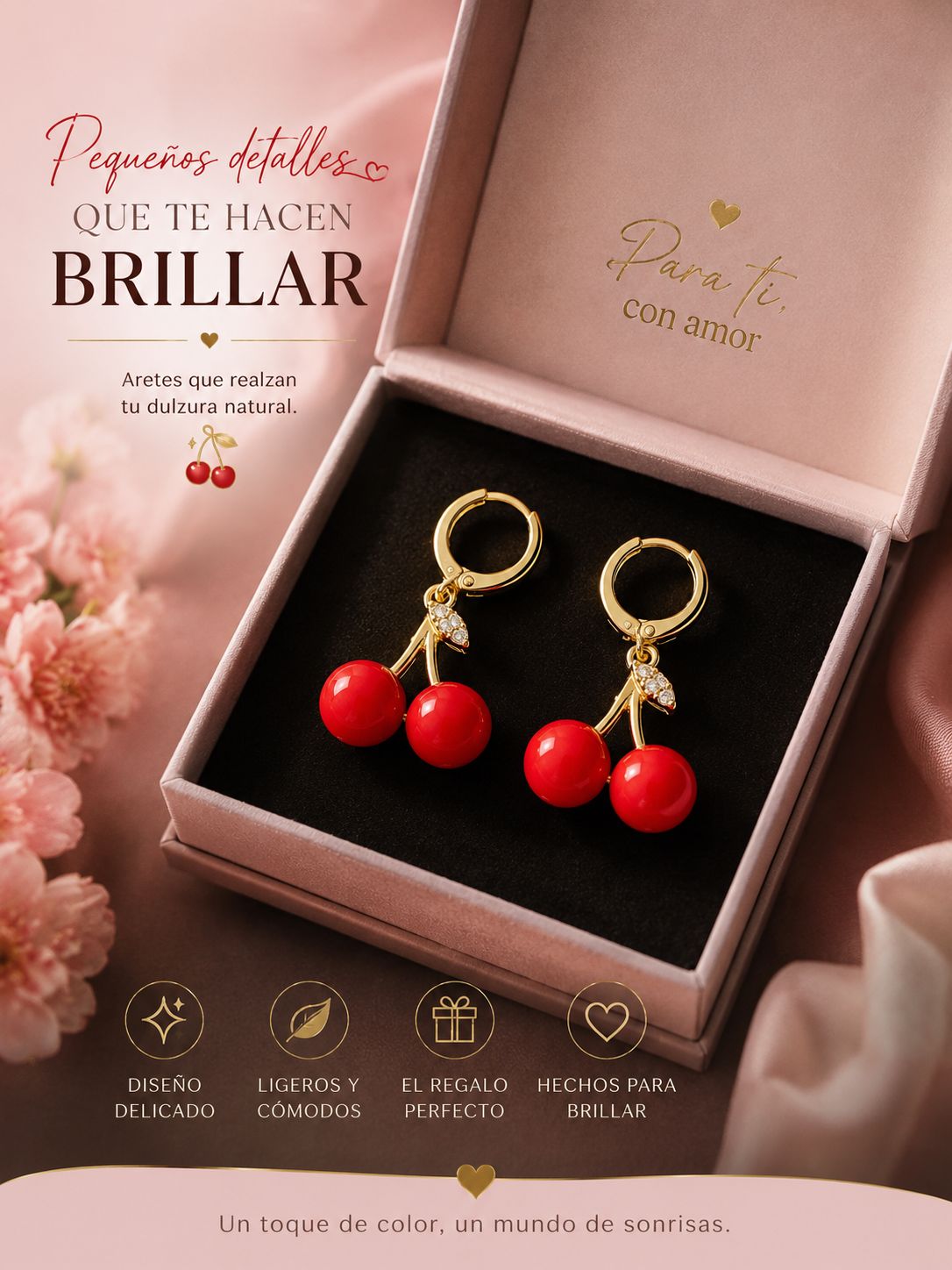 Selah Luxe / Cherry Charm Gold-Plated Hoop Drop Earrings