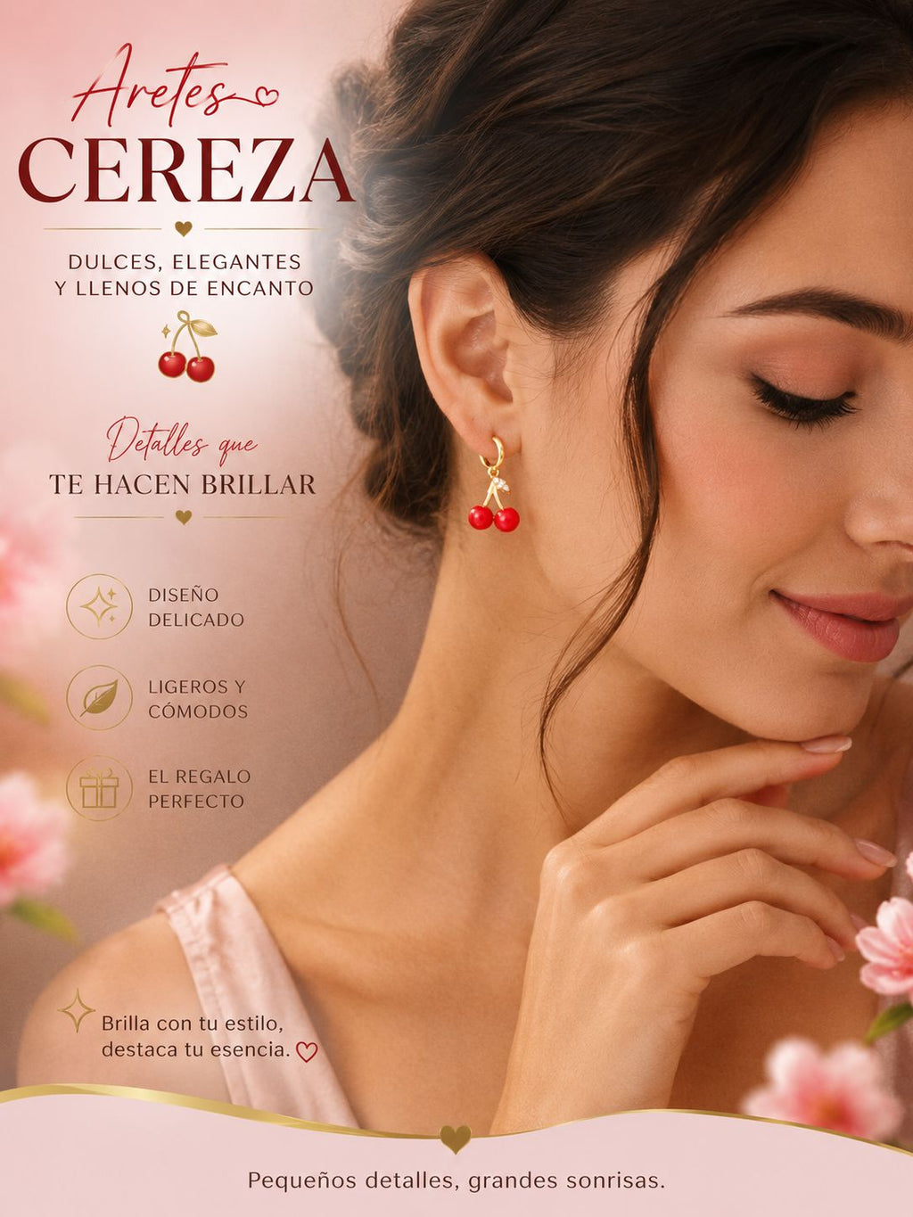 Selah Luxe / Cherry Charm Gold-Plated Hoop Drop Earrings
