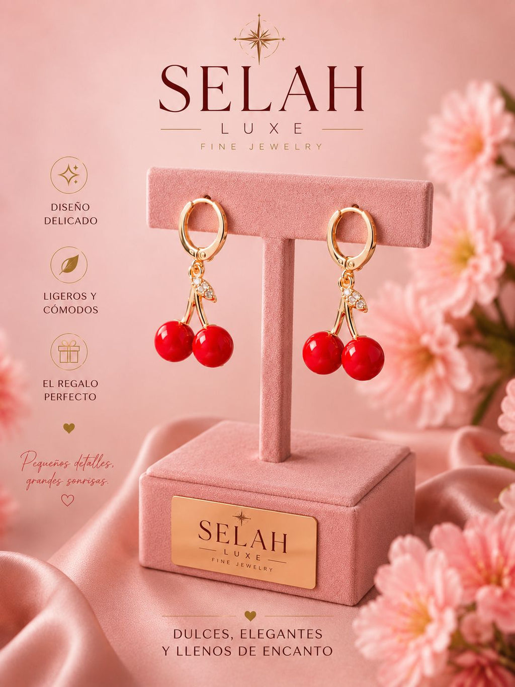 Selah Luxe / Cherry Charm Gold-Plated Hoop Drop Earrings