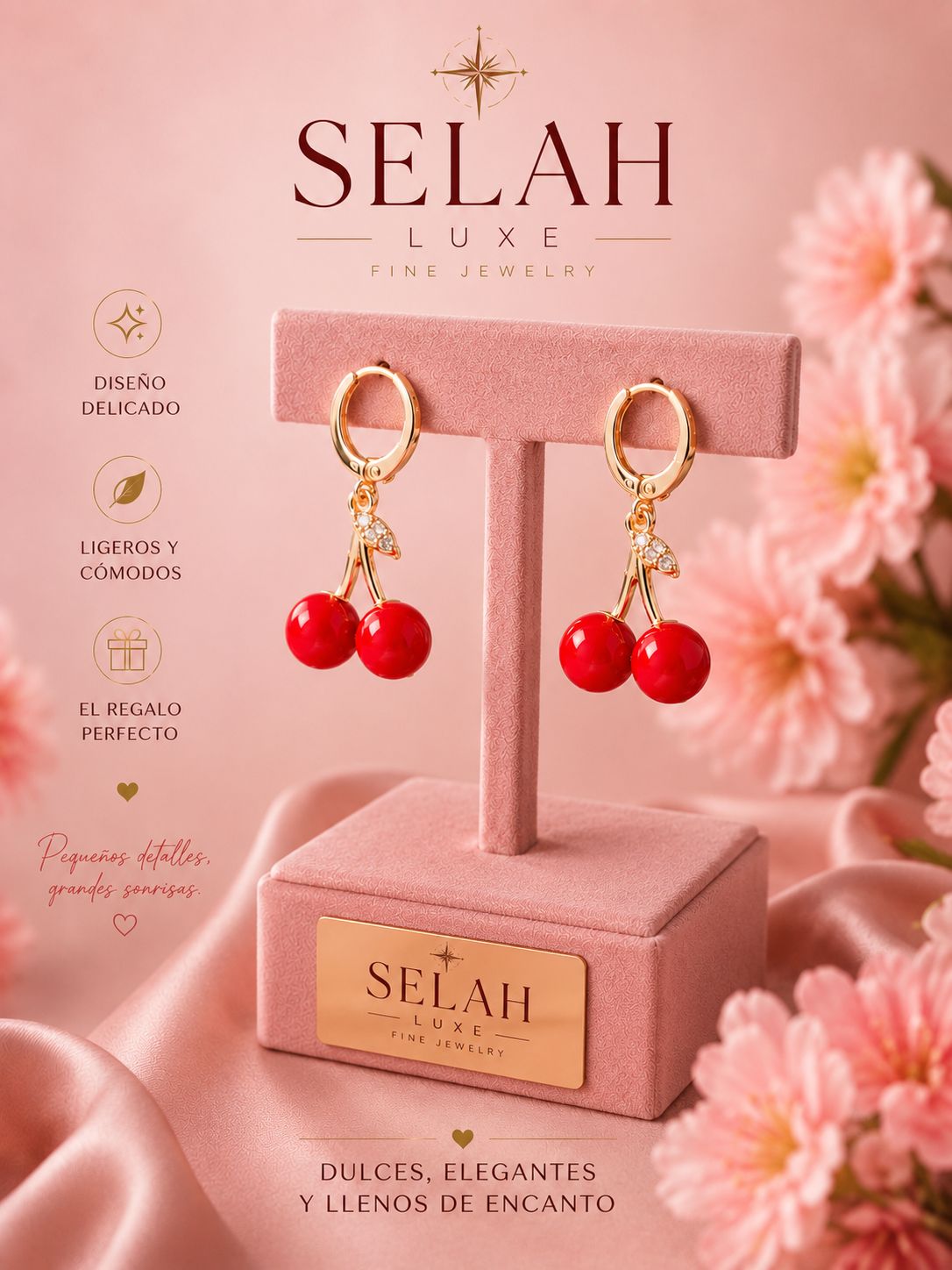 Selah Luxe / Cherry Charm Gold-Plated Hoop Drop Earrings