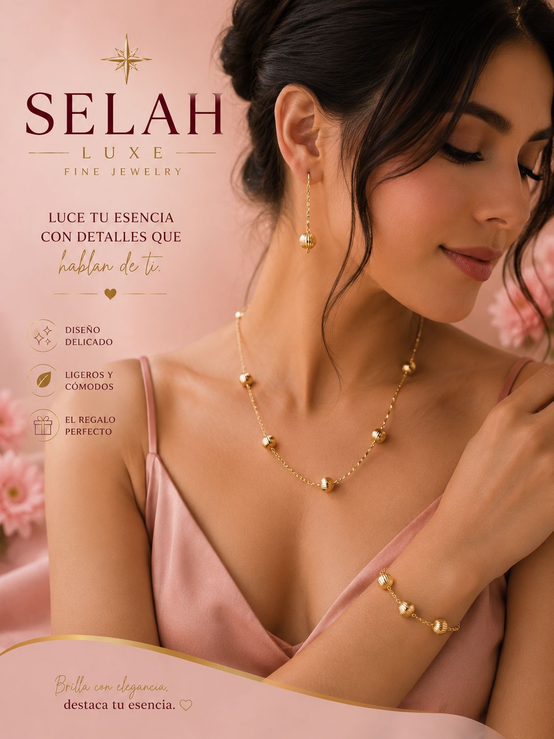 Selah Luxe / Gold-Plated Ribbed Ball Jewelry Set – Necklace, Earrings & Bracelet