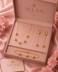 Selah Luxe / Gold-Plated Ribbed Ball Jewelry Set – Necklace, Earrings & Bracelet