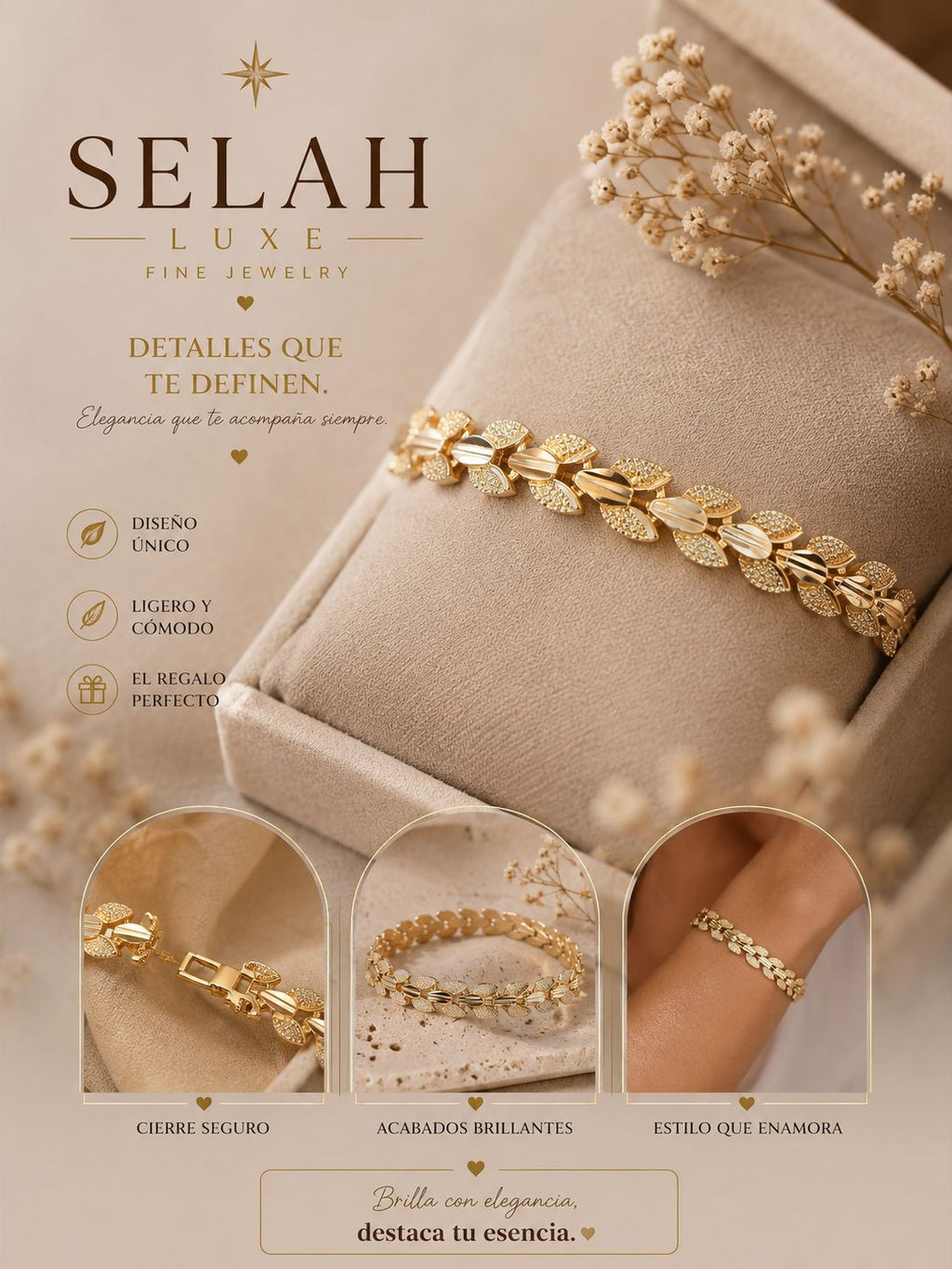 Selah Luxe / Gold-Plated Laurel Leaf Link Bracelet