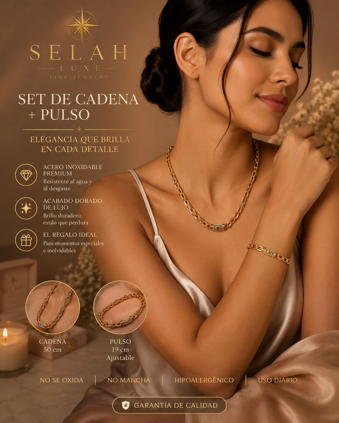 Selah Luxe / Gold-Plated Chunky Textured Link Chain Necklace & Bracelet Set
