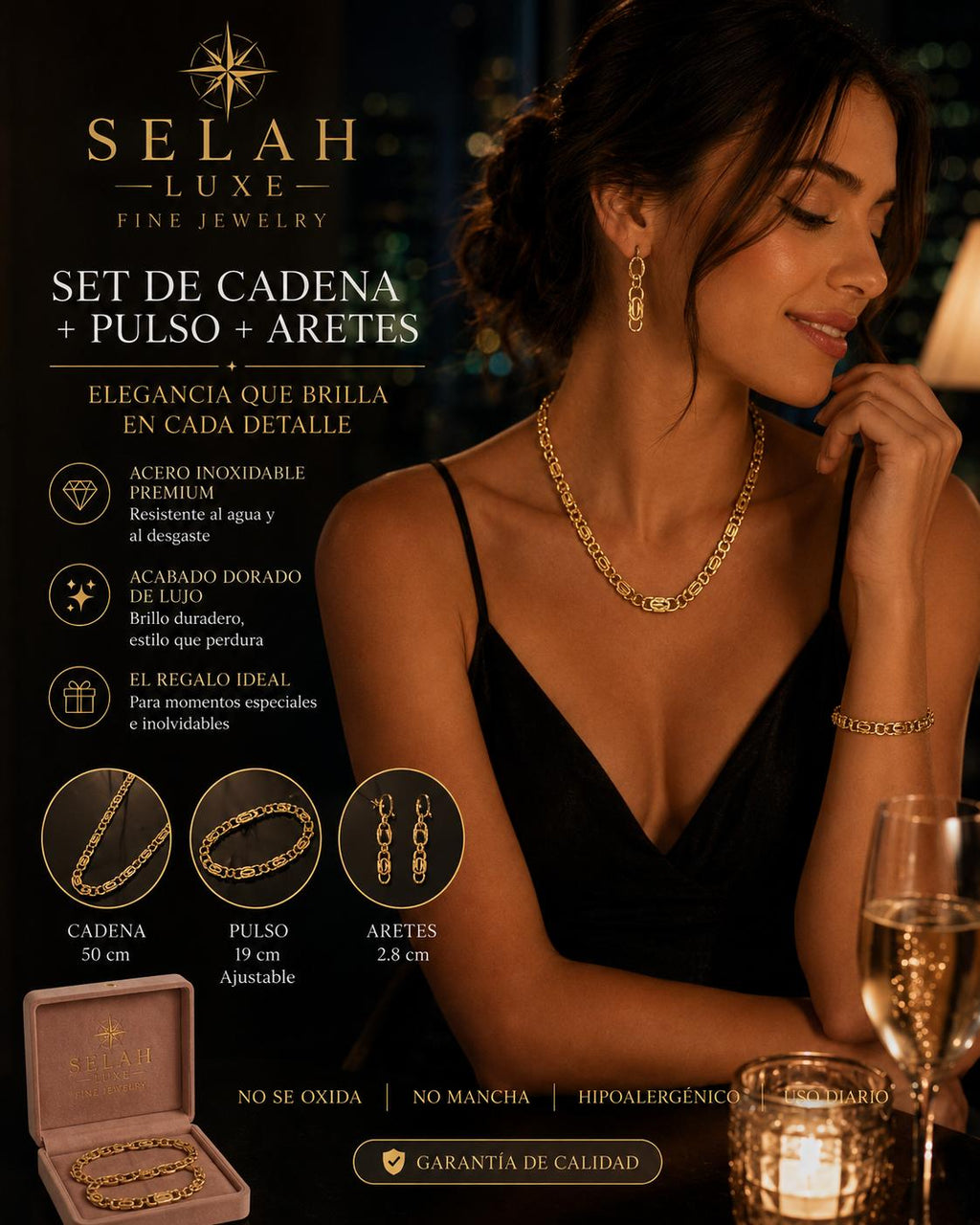 Selah Luxe / 14K Gold-Plated S-Link Chain, Bracelet & Hoop Earrings Exclusive Set