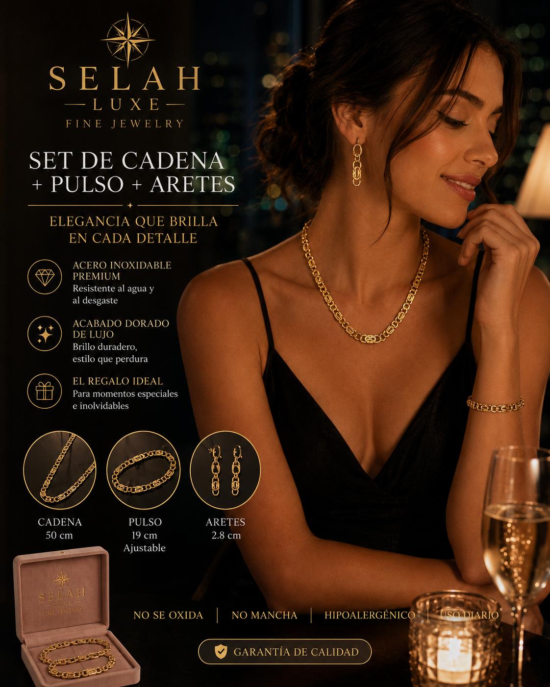 Selah Luxe / 14K Gold-Plated S-Link Chain, Bracelet & Hoop Earrings Exclusive Set