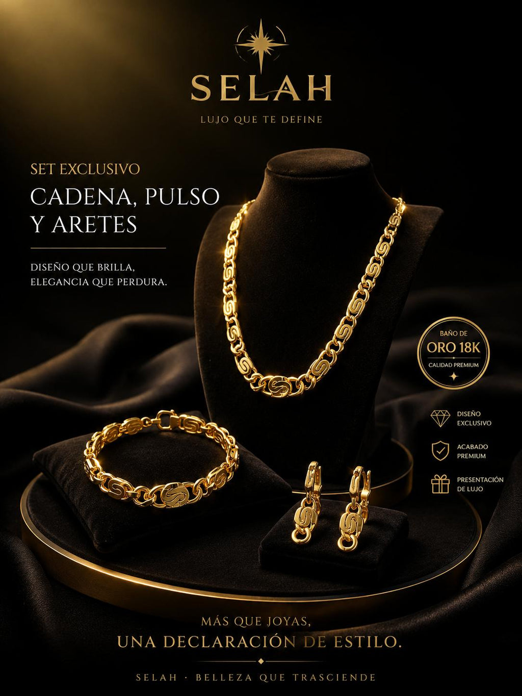 Selah Luxe / 14K Gold-Plated S-Link Chain, Bracelet & Hoop Earrings Exclusive Set